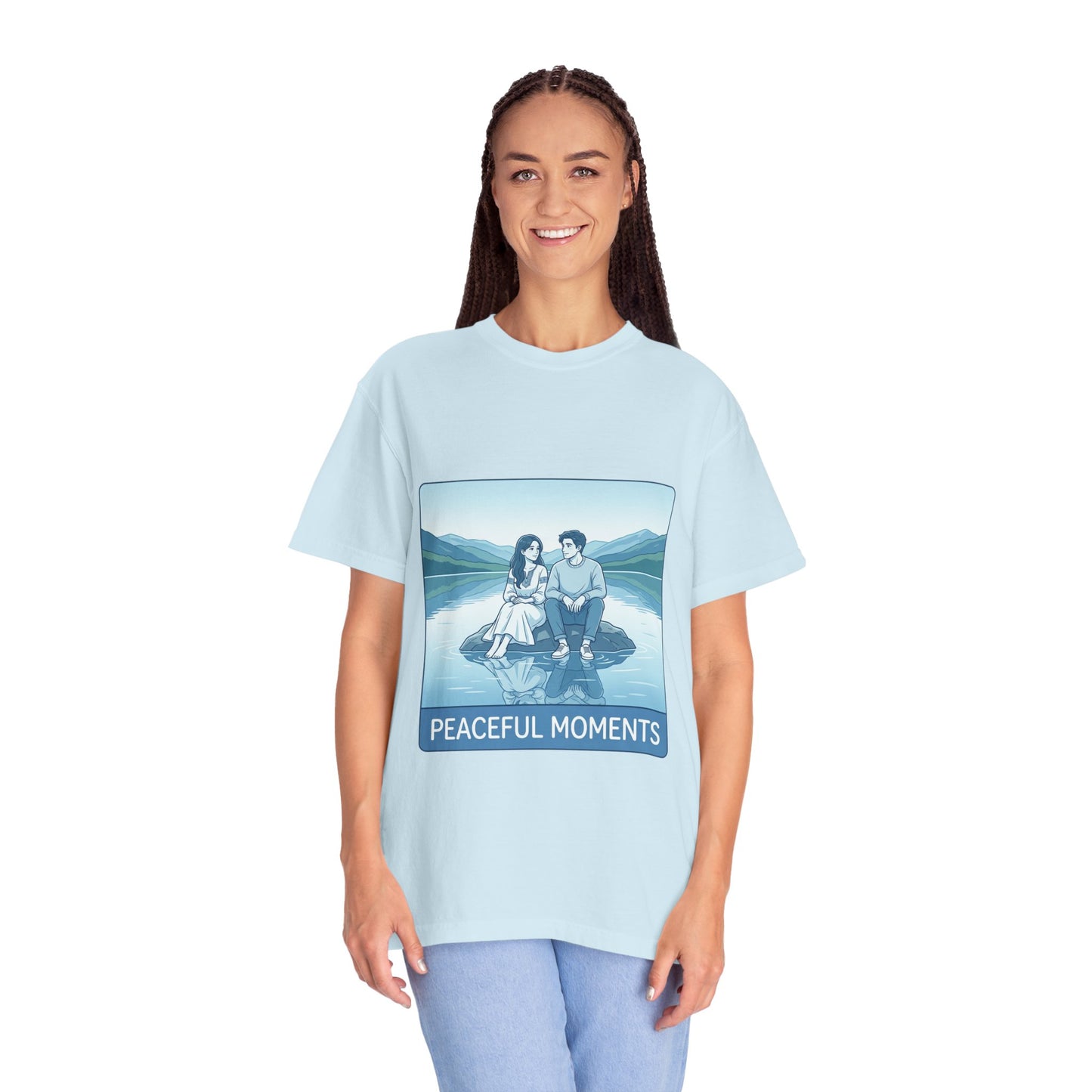 Peaceful Moments Tee — Couple Sitting by Lake Graphic T-Shirt
