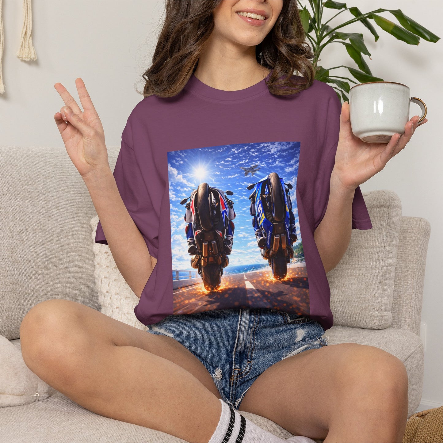 Motorcycle Sunset T-Shirt — Two Bikes Riding Into the Horizon