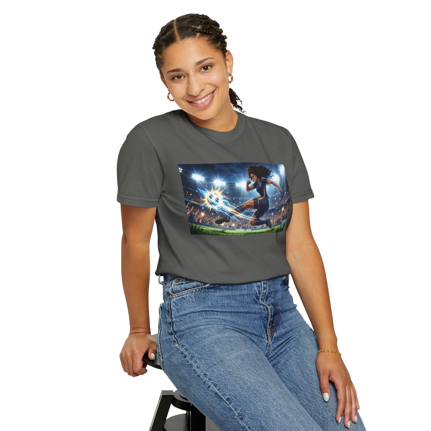 Soccer Kick Graphic T-Shirt — Energetic Stadium Football Design