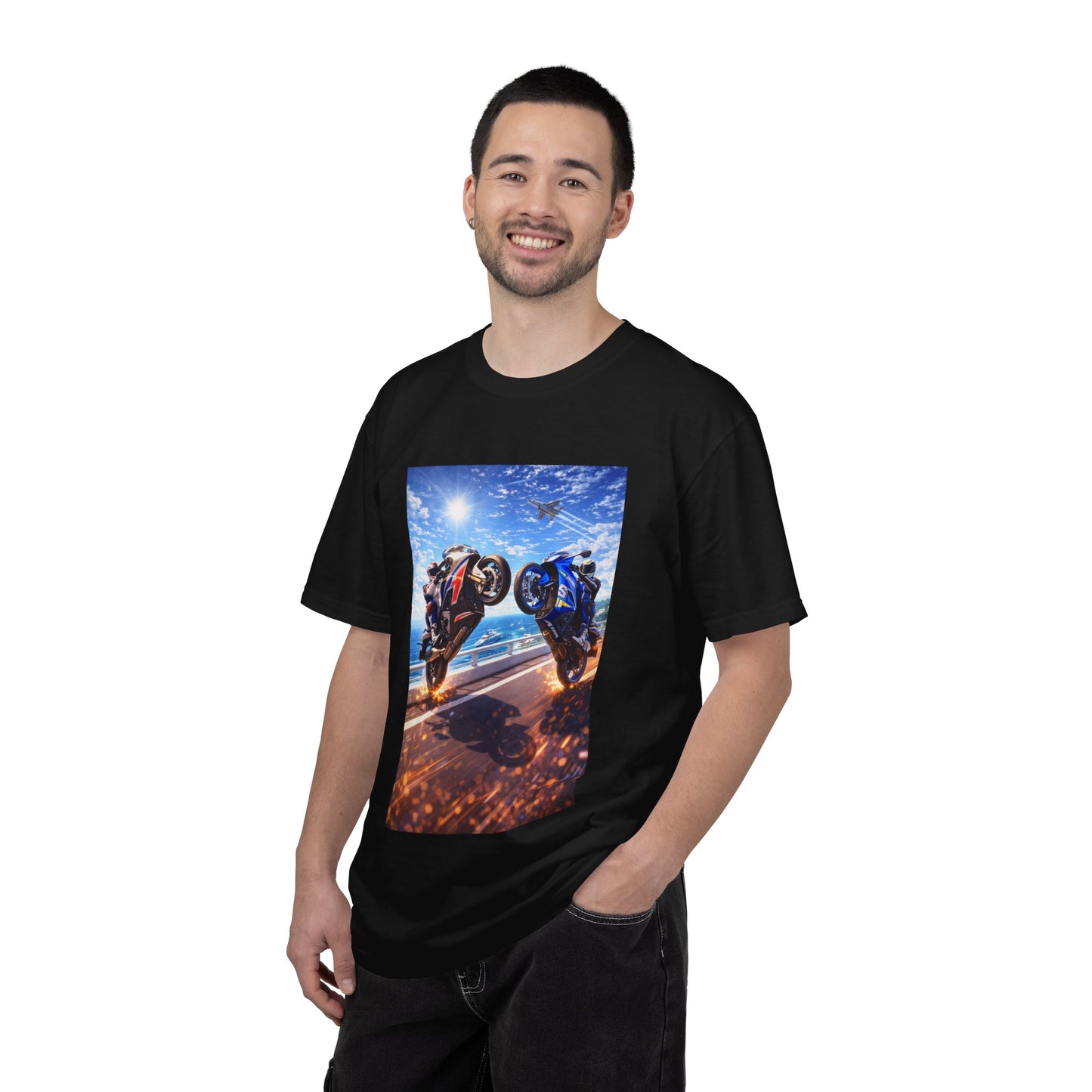 Stunt Riders Motorcycle T-Shirt — Two Bike Wheelie Racing Graphic Tee