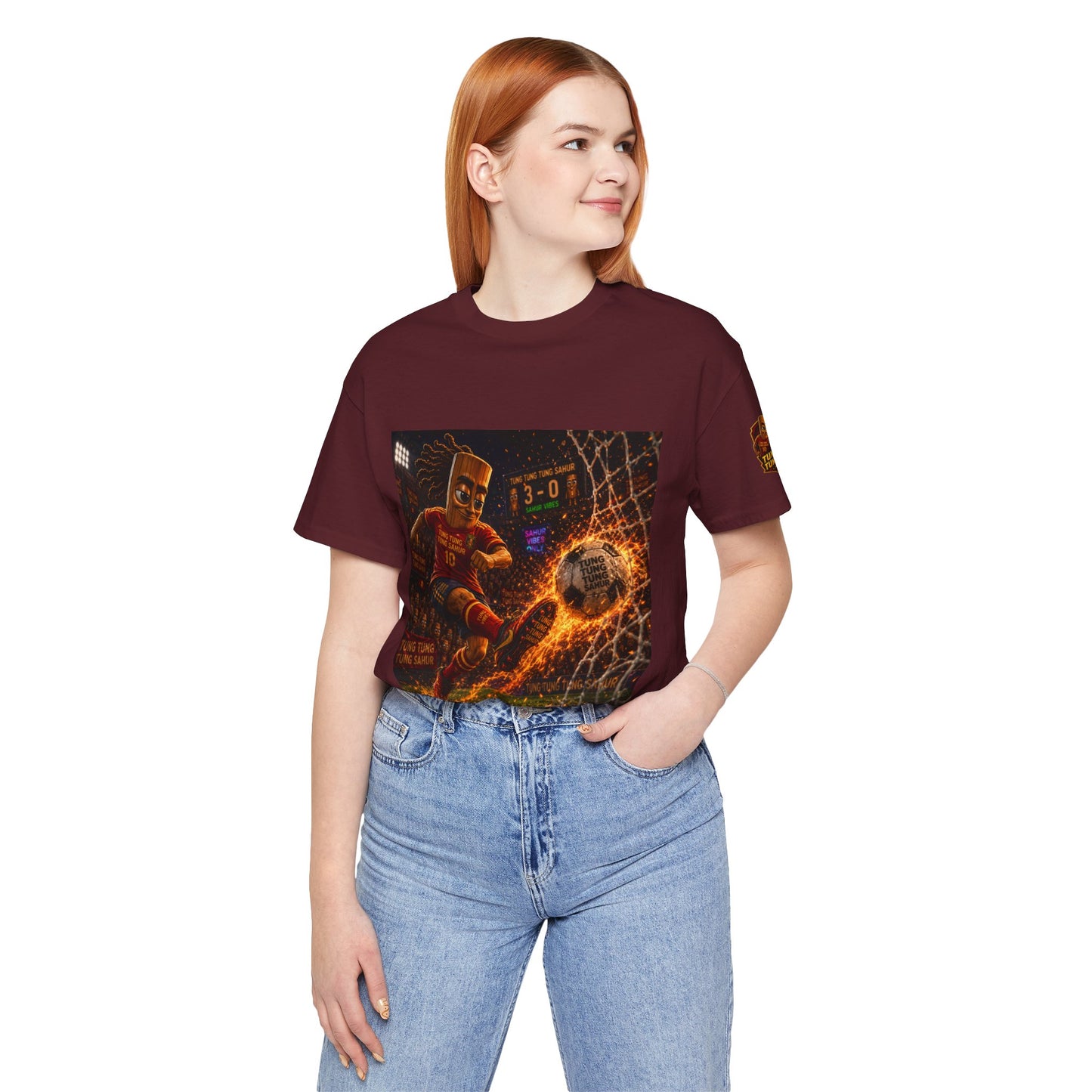 Tung Tung Tung Sahur Soccer Kick Firestorm Graphic Tee — ‘Goal’ Animated Kick Design