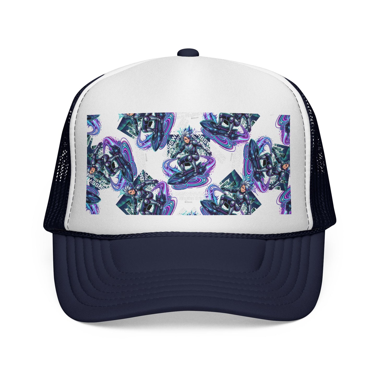 Abstract Amethyst Crystal Trucker Cap — Violet Geode Pattern Mesh Hat