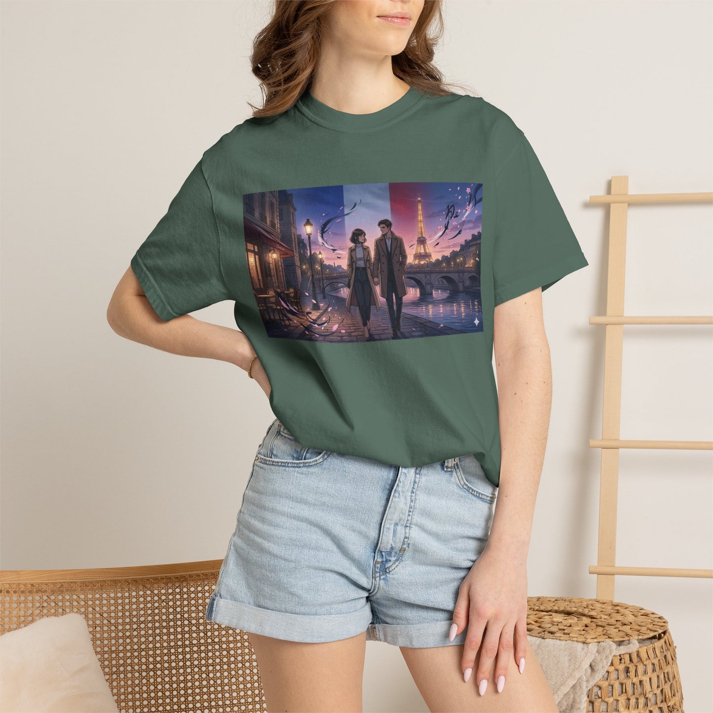 T-Shirt — Romantic City Night Stroll Illustration