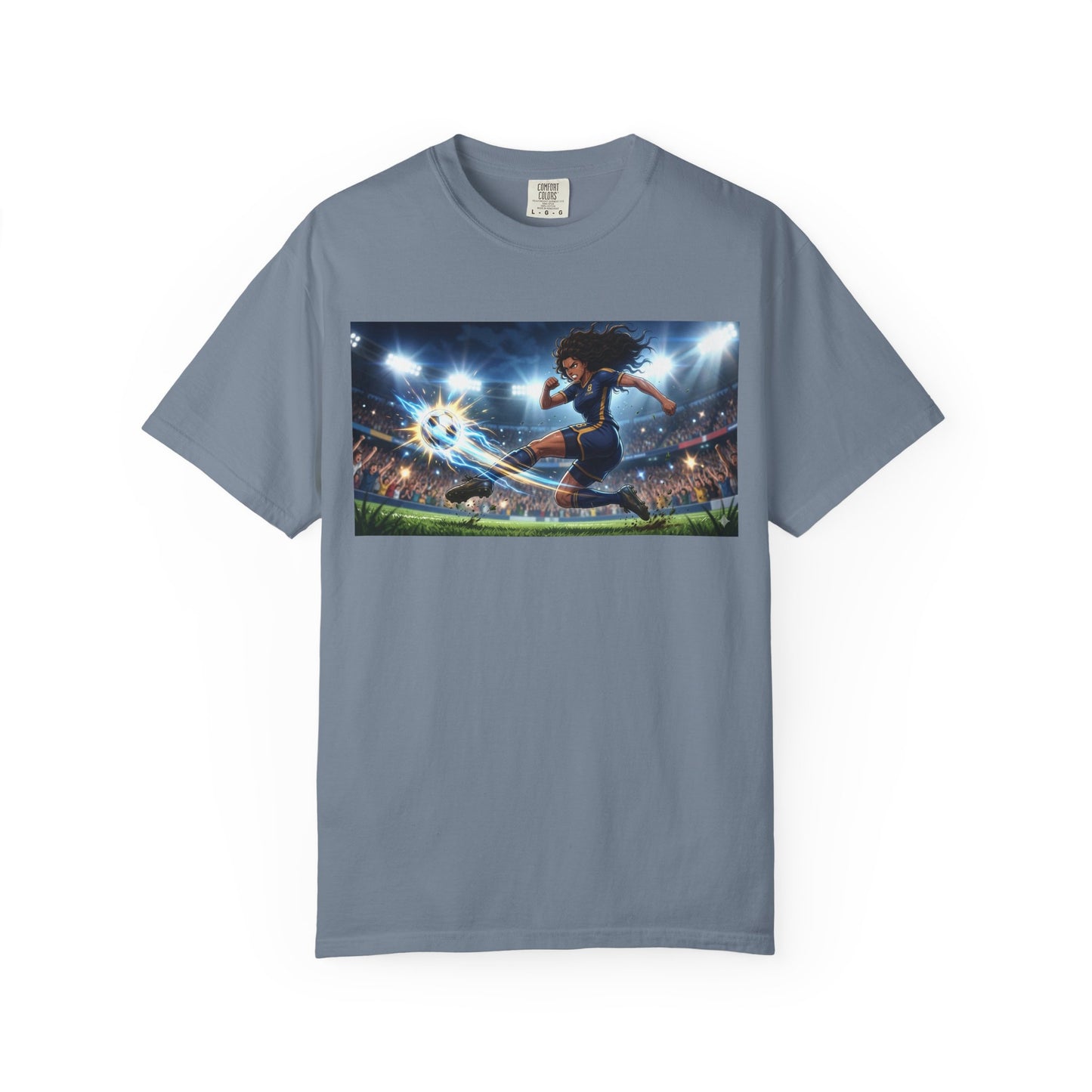 Soccer Kick Graphic T-Shirt — Energetic Stadium Football Design