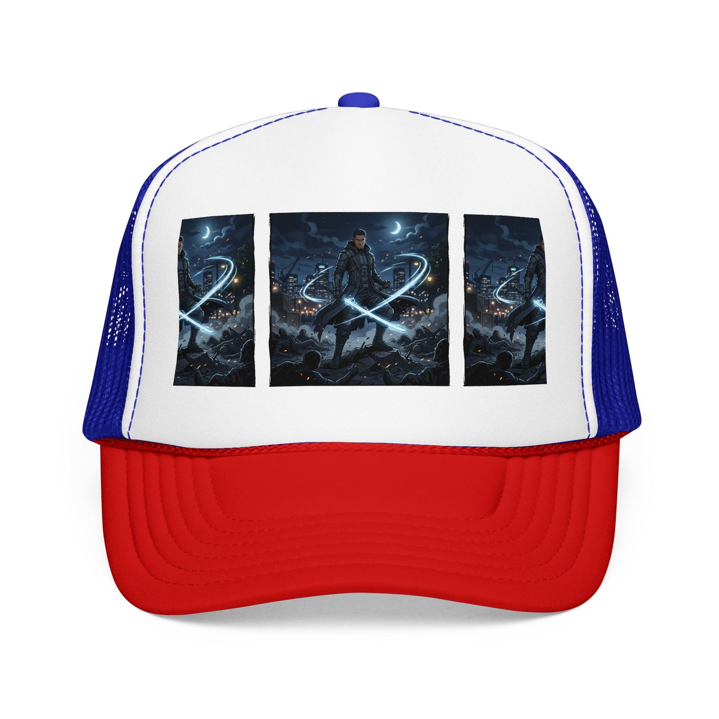 Trucker Hat — Neon Samurai Triptych Foam Trucker Cap