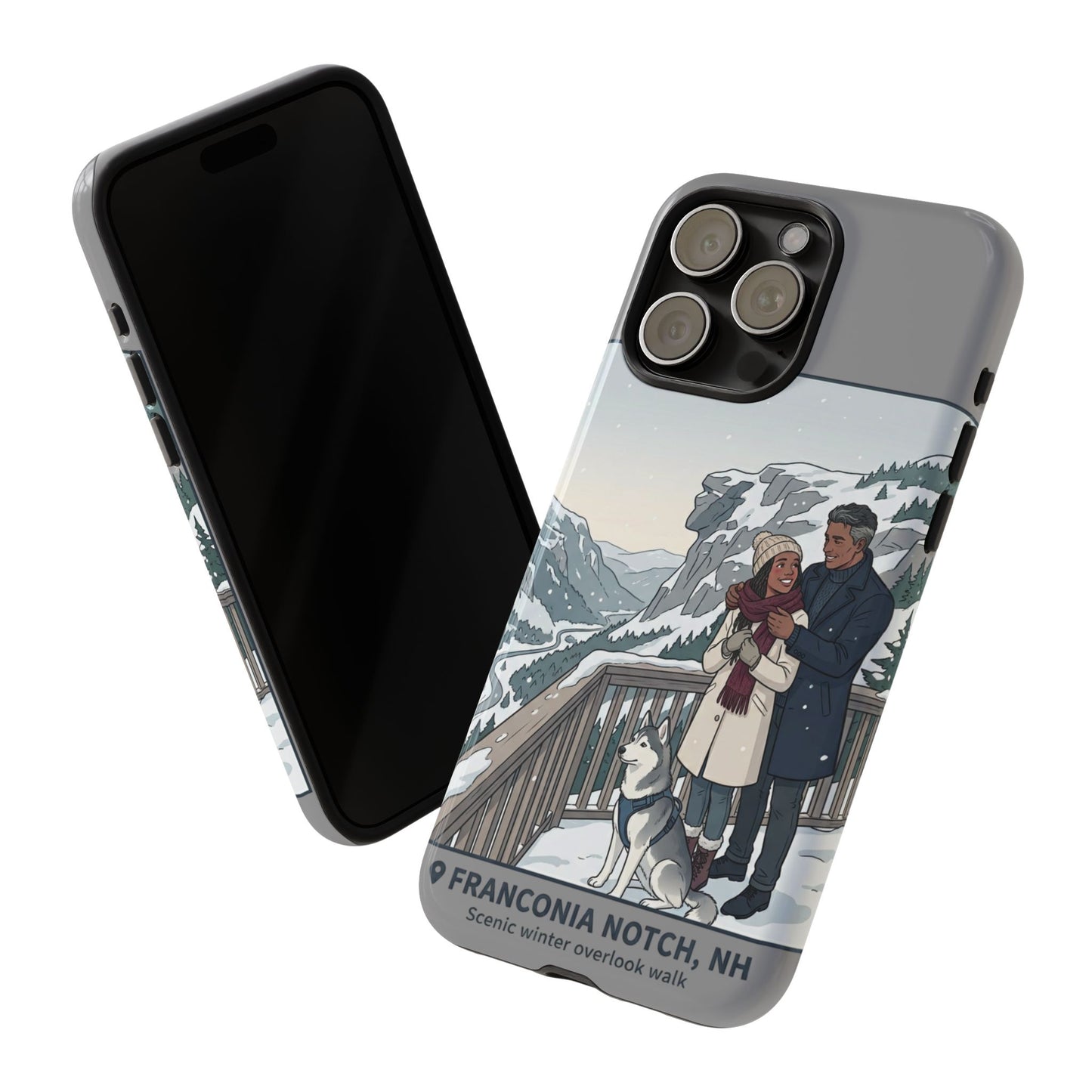Winter Scenic Phone Case — Franconia Notch NH Couples & Husky Design