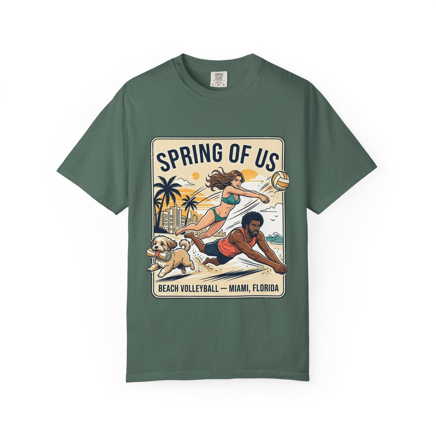 Spring of Us Beach Volleyball T-Shirt — Miami, Florida Retro Sun & Palm Tee
