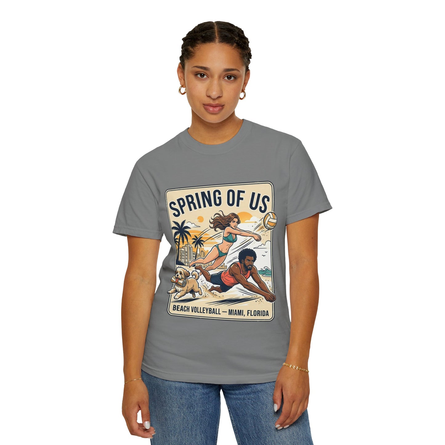 Spring of Us Beach Volleyball T-Shirt — Miami, Florida Retro Sun & Palm Tee