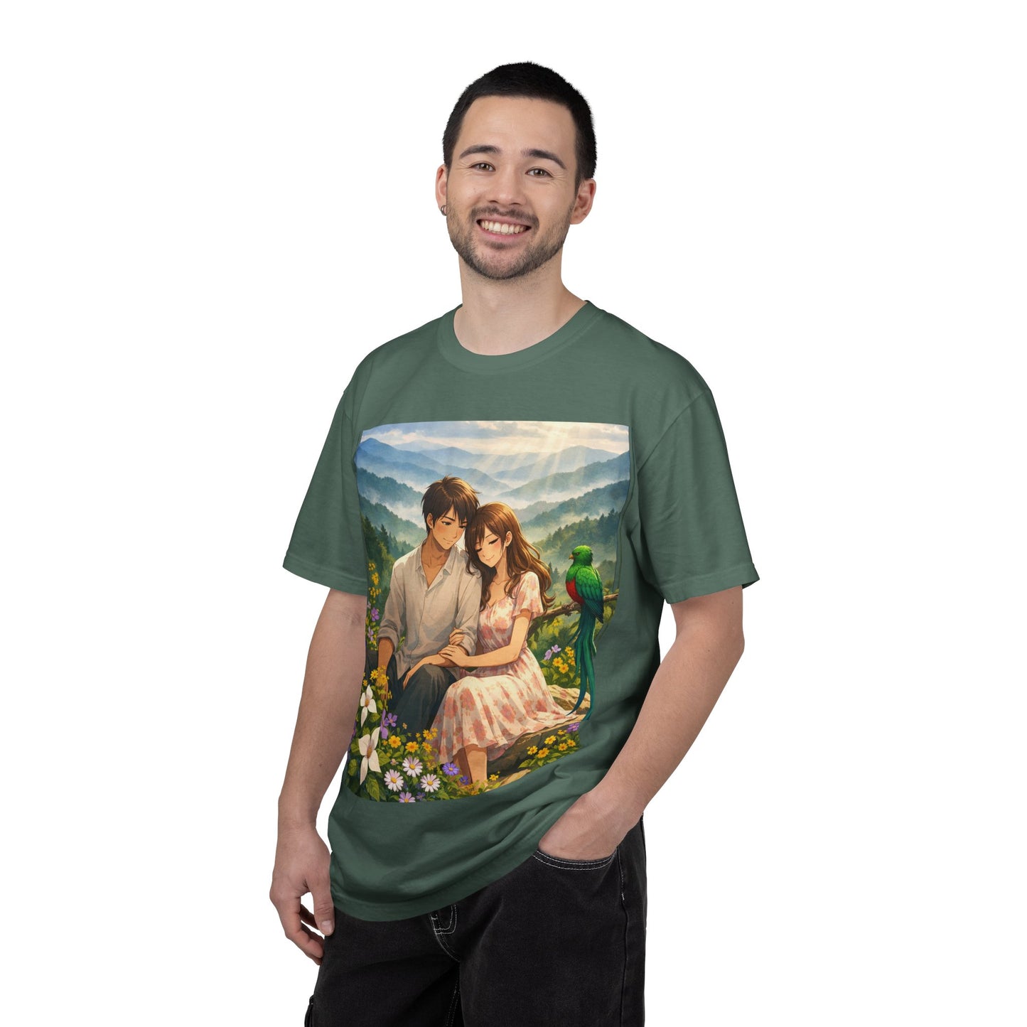 Romantic Anime Couple T-Shirt — Sunset Meadow Illustration