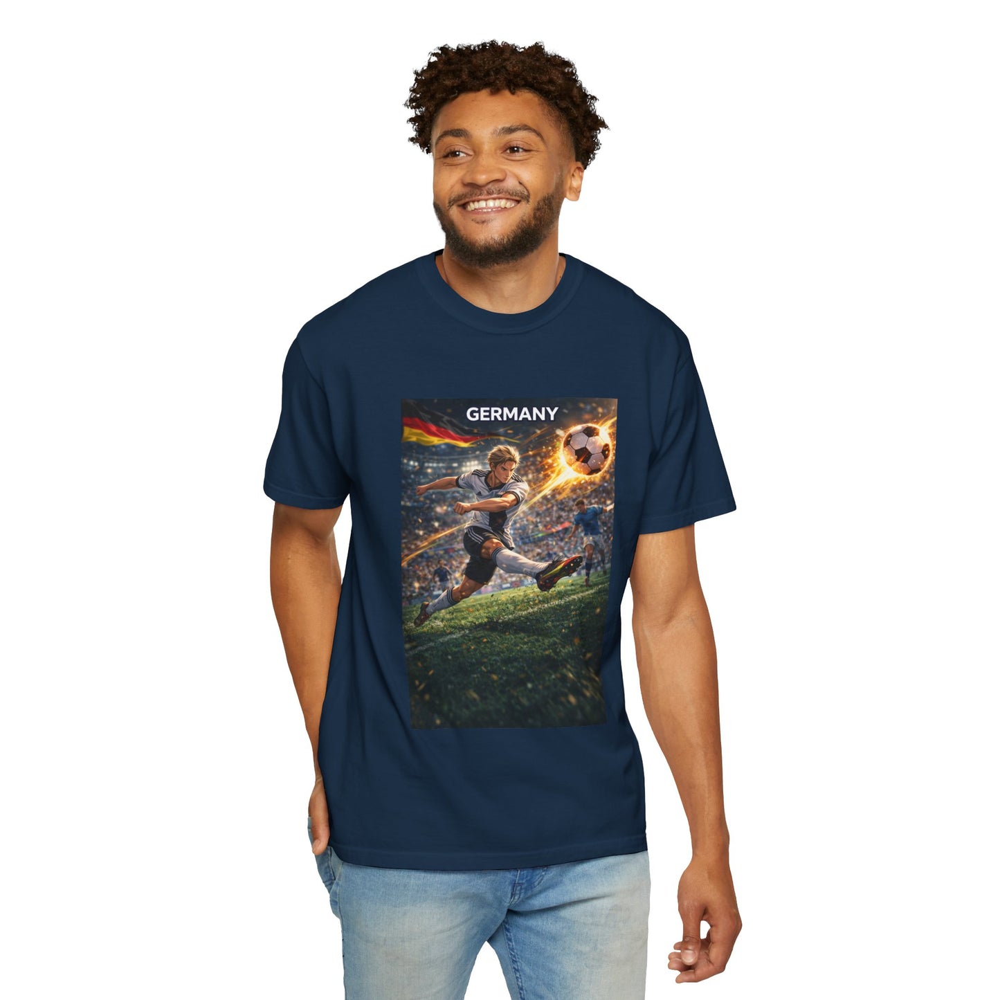 Germany Soccer Player Graphic T-Shirt — Retro Football Stadium Print