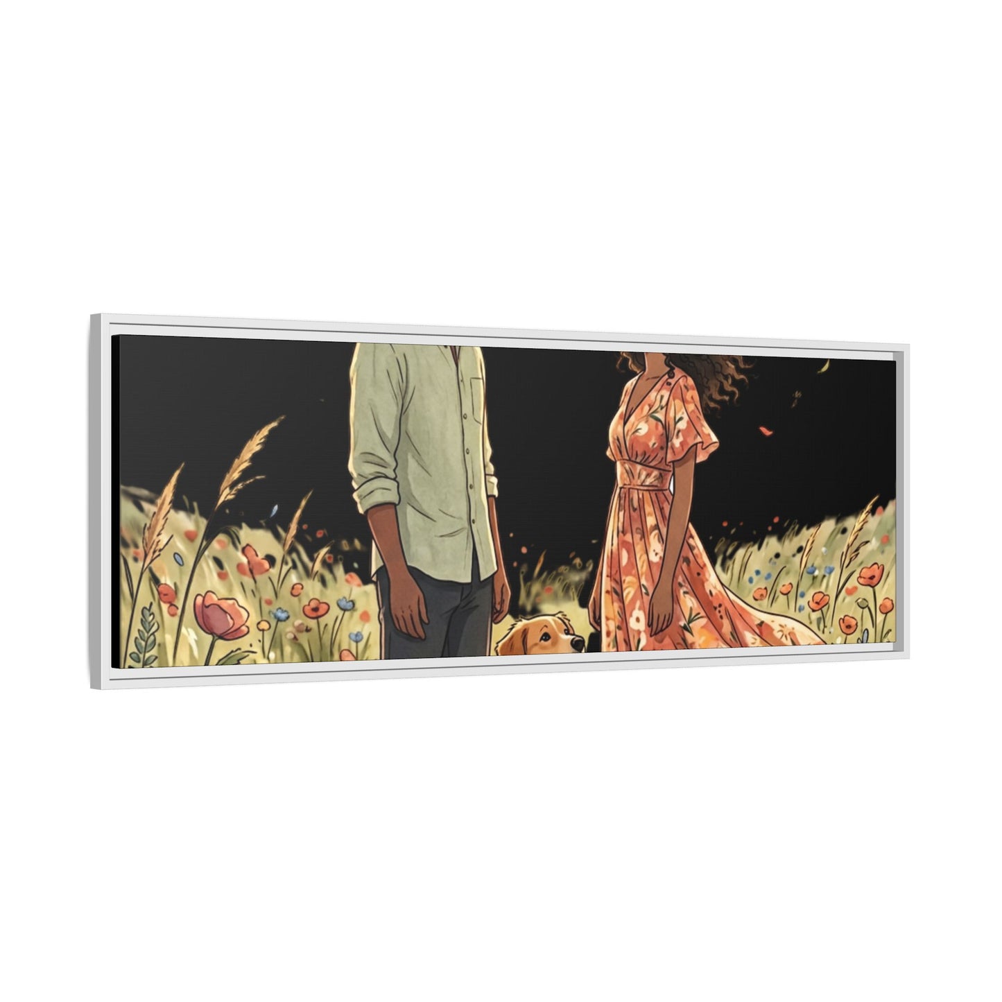 Framed Matte Canvas Print — Romantic Couple in Wildflower Field (Multi‑Color)