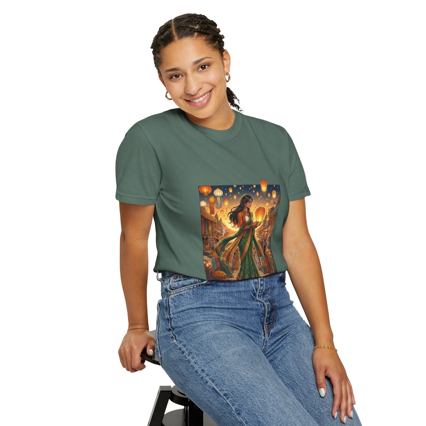 Diwali Lantern Festival T-Shirt — Indian Dancer with Floating Sky Lanterns