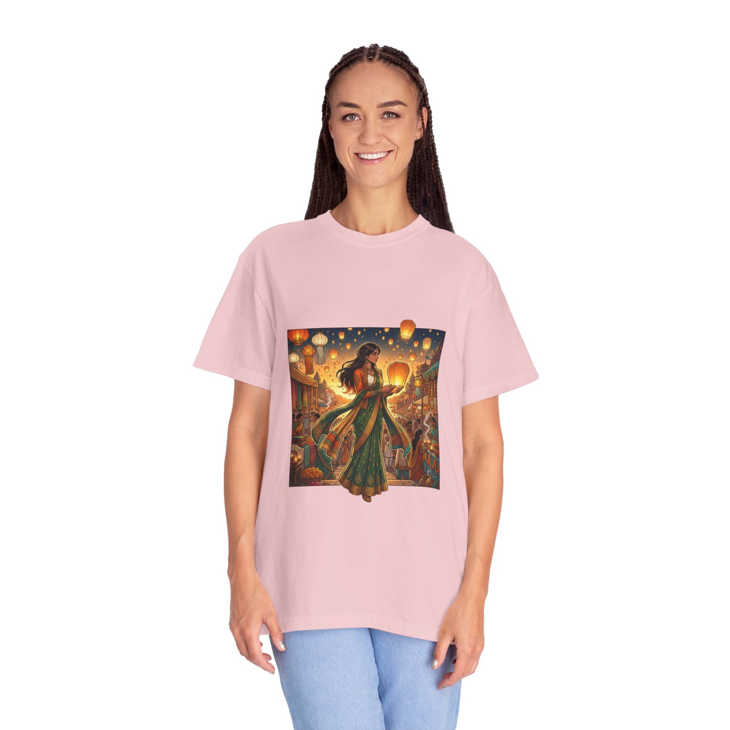 Diwali Lantern Festival T-Shirt — Indian Dancer with Floating Sky Lanterns