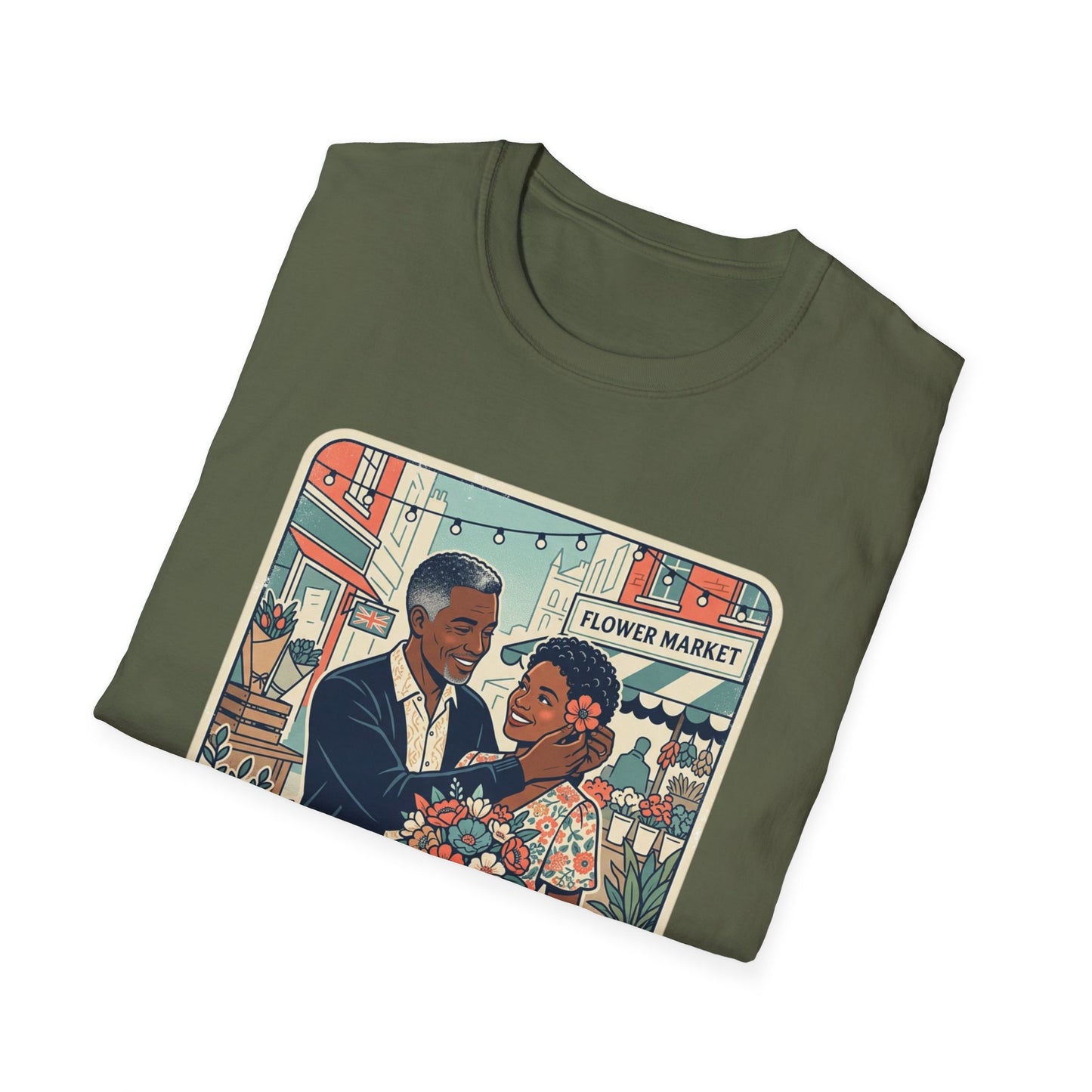 Flower Market Date — London T-Shirt — Retro Couple Floral Market Graphic Tee