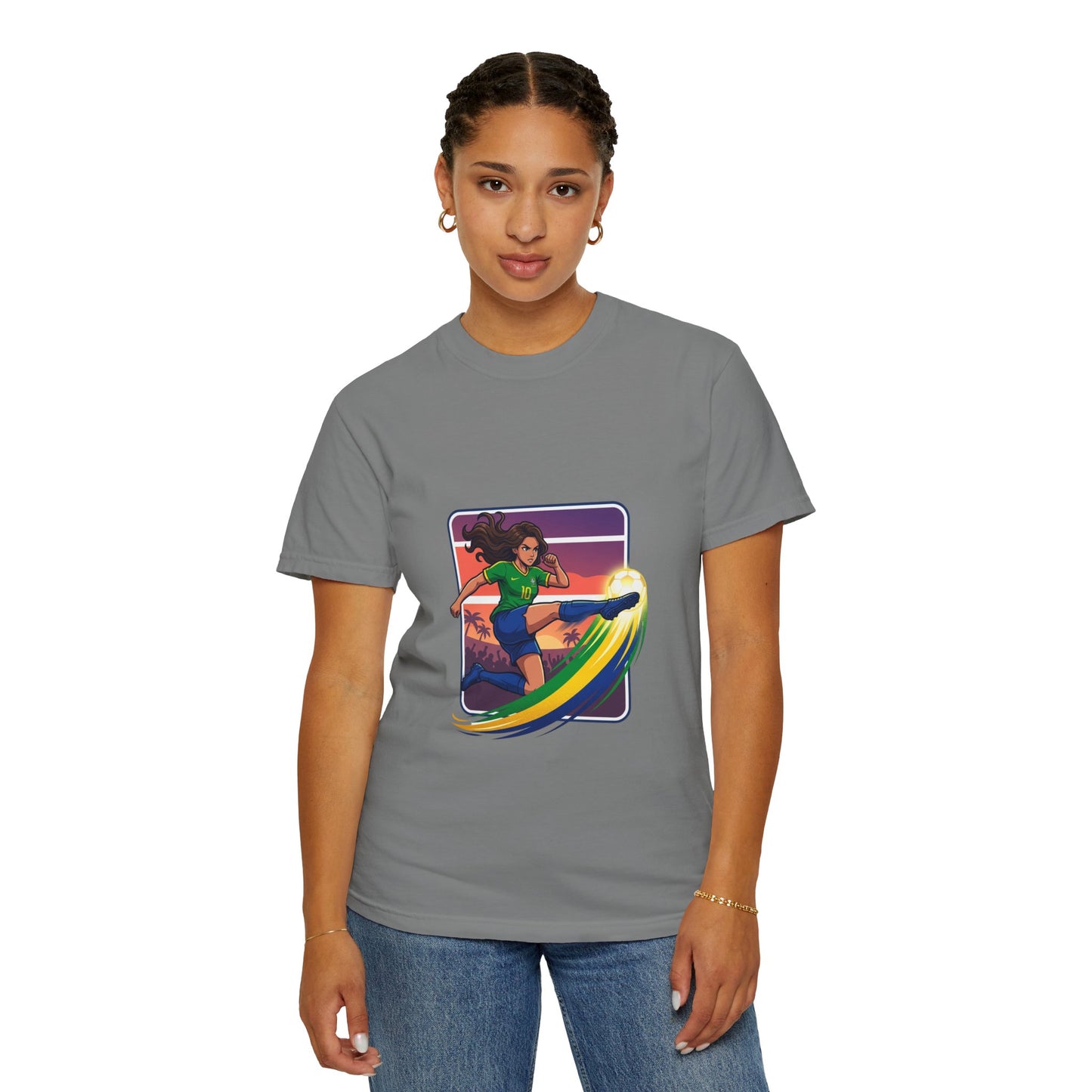 Surfing Sunset T-Shirt — Girl Surfer Rainbow Wave Graphic Tee