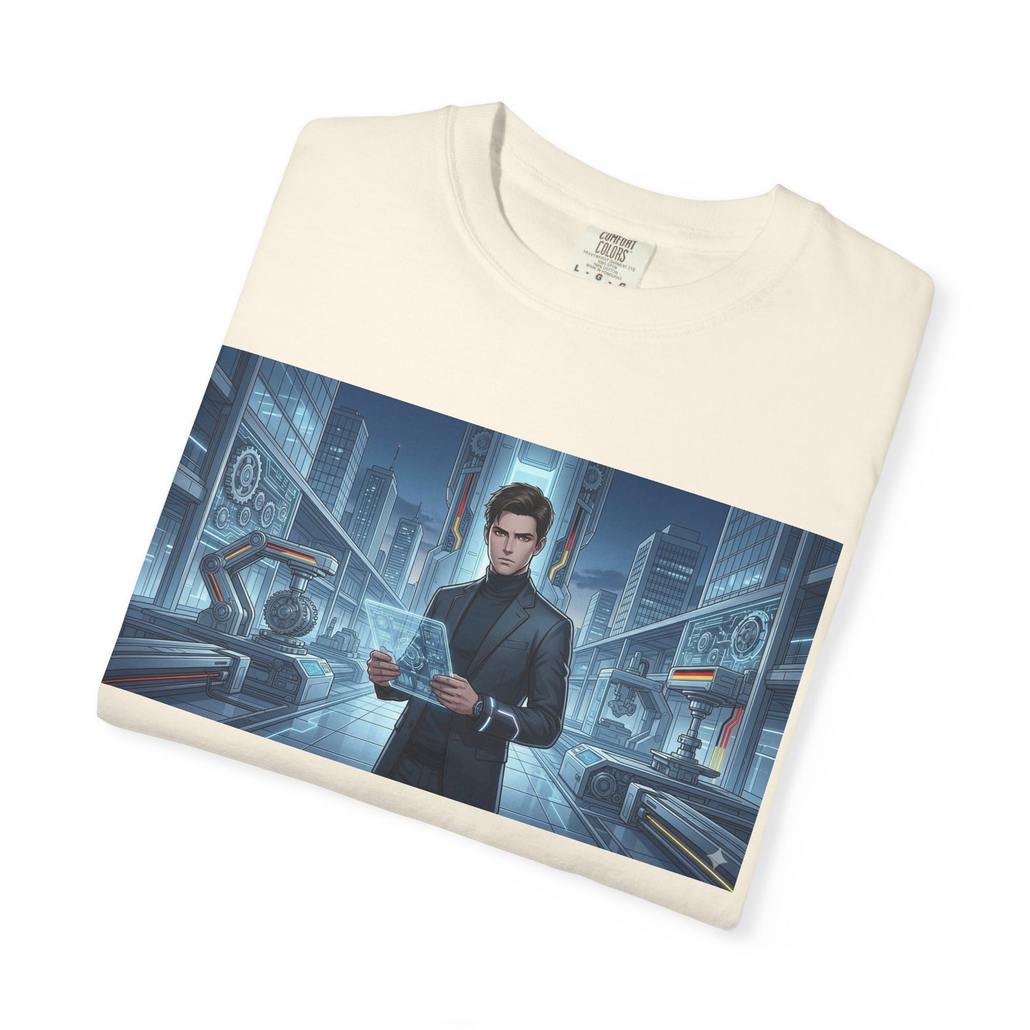 Cyberpunk Detective T-Shirt — Futuristic Noir Cityscape Graphic Tee