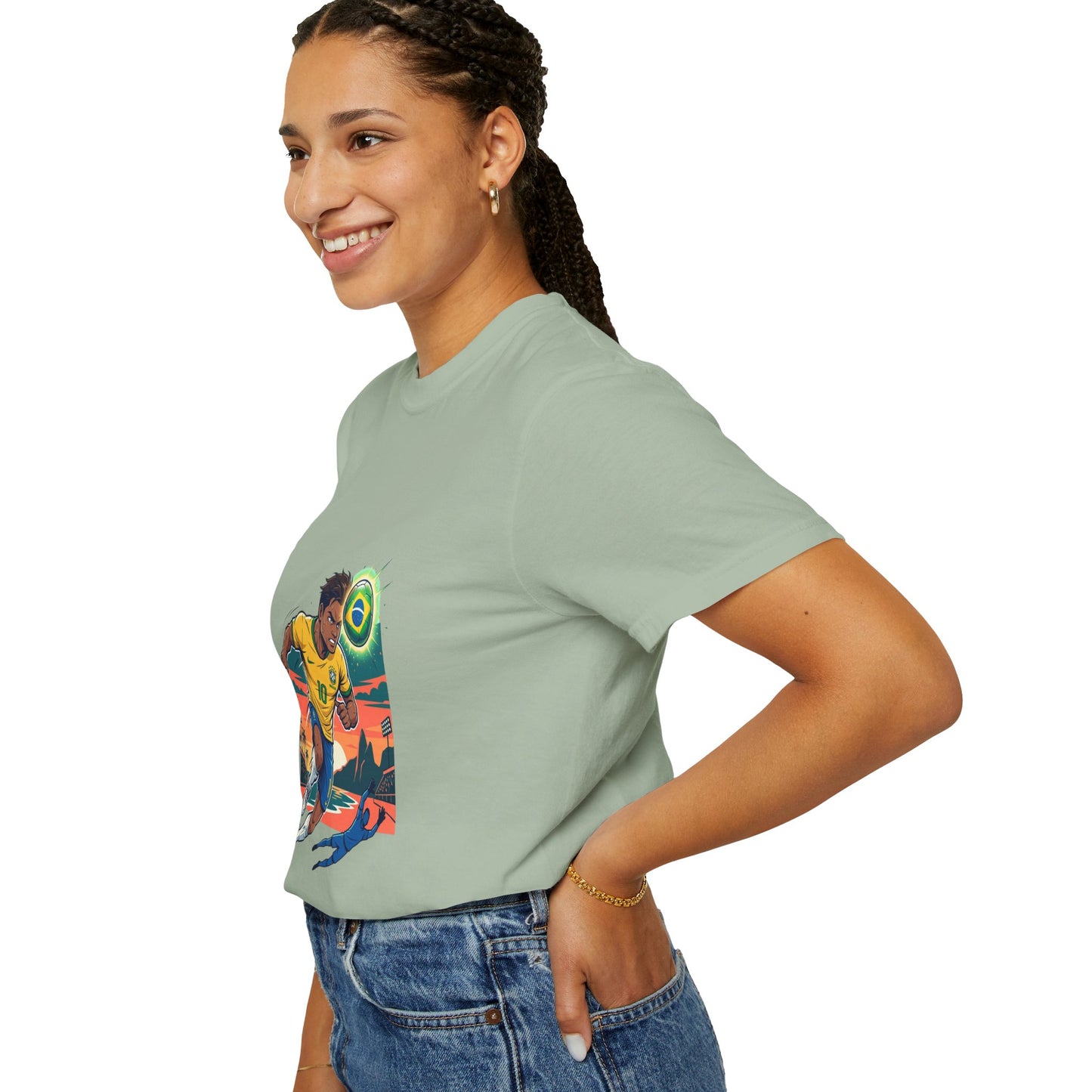 Brazil Soccer Player Graphic T-Shirt — Retro Sunset Football Tee