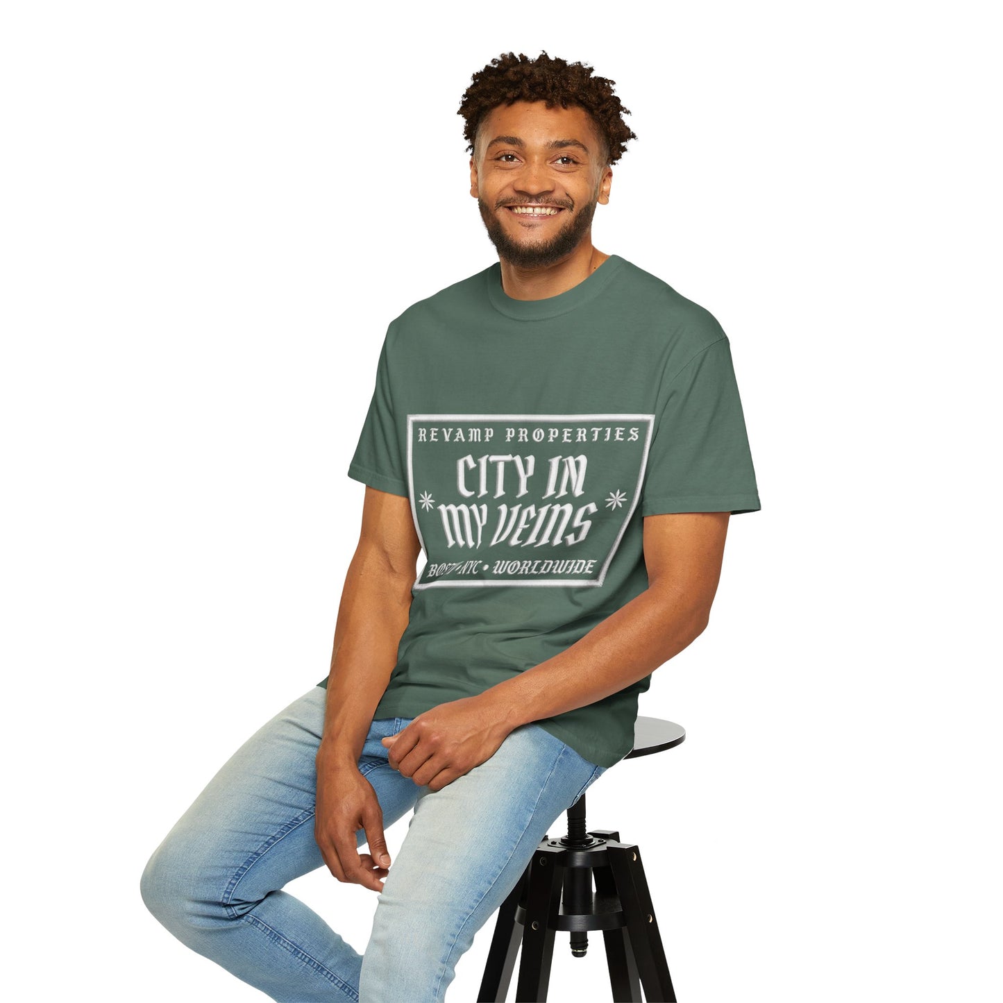 City In My Veins T‑Shirt — Vintage Cityscape Tee (Boston • NYC • Manchester)