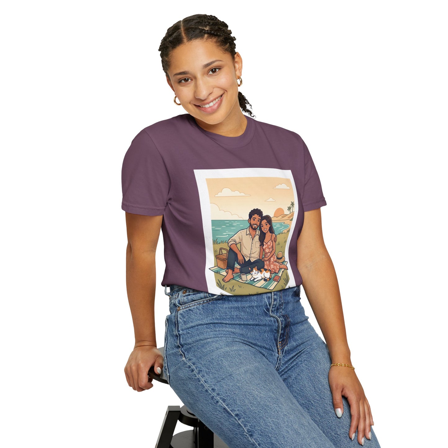 Beach Picnic Couple T‑Shirt — “The best days aren’t planned.” Relaxed Vacation Tee