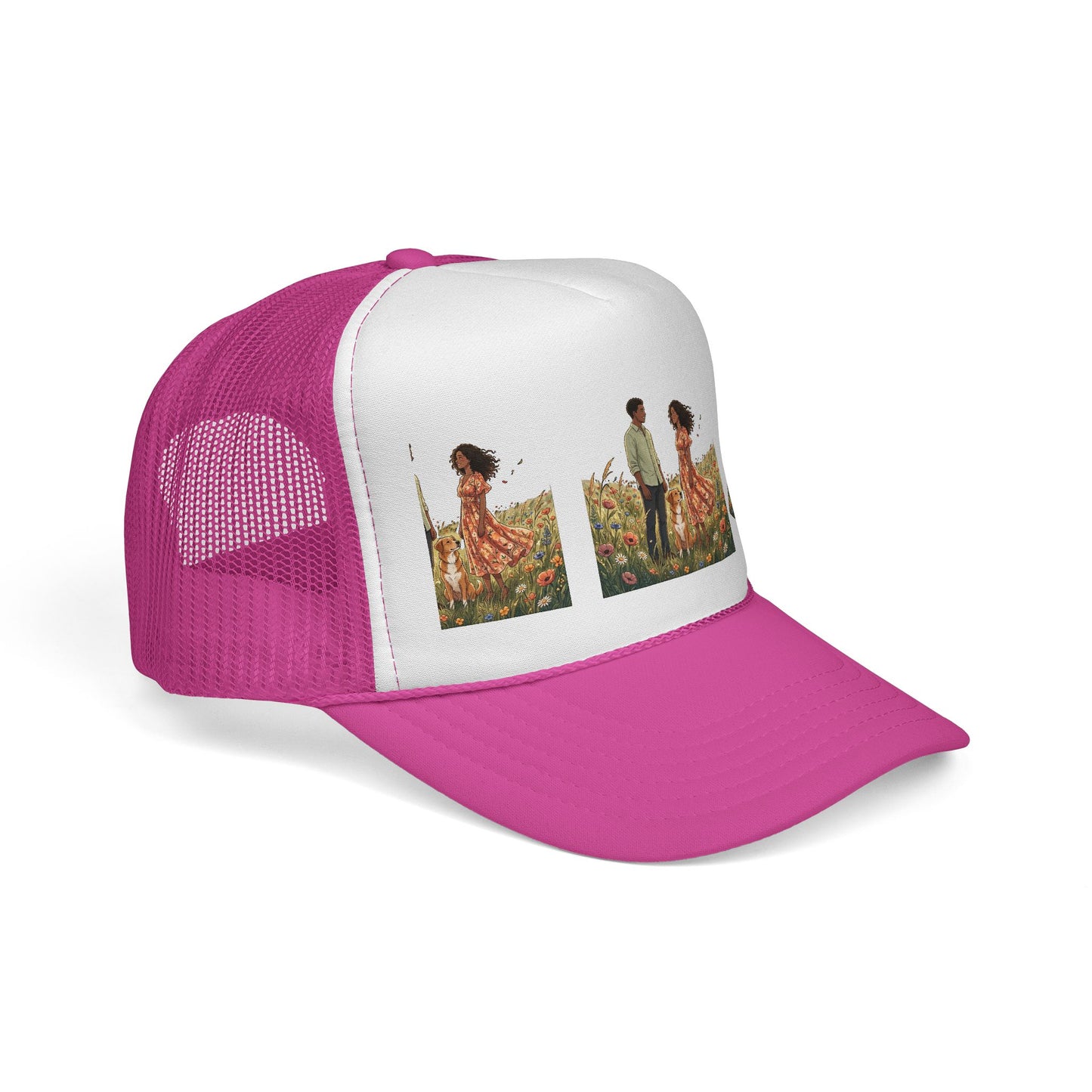 Trucker Cap — Boho Couple Meadow Illustration Hat
