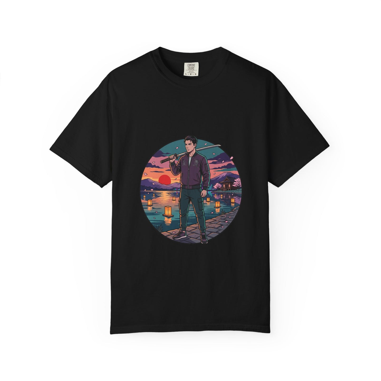 Vintage Night Harbor T-Shirt — Retro Sunset Fisherman Graphic Tee