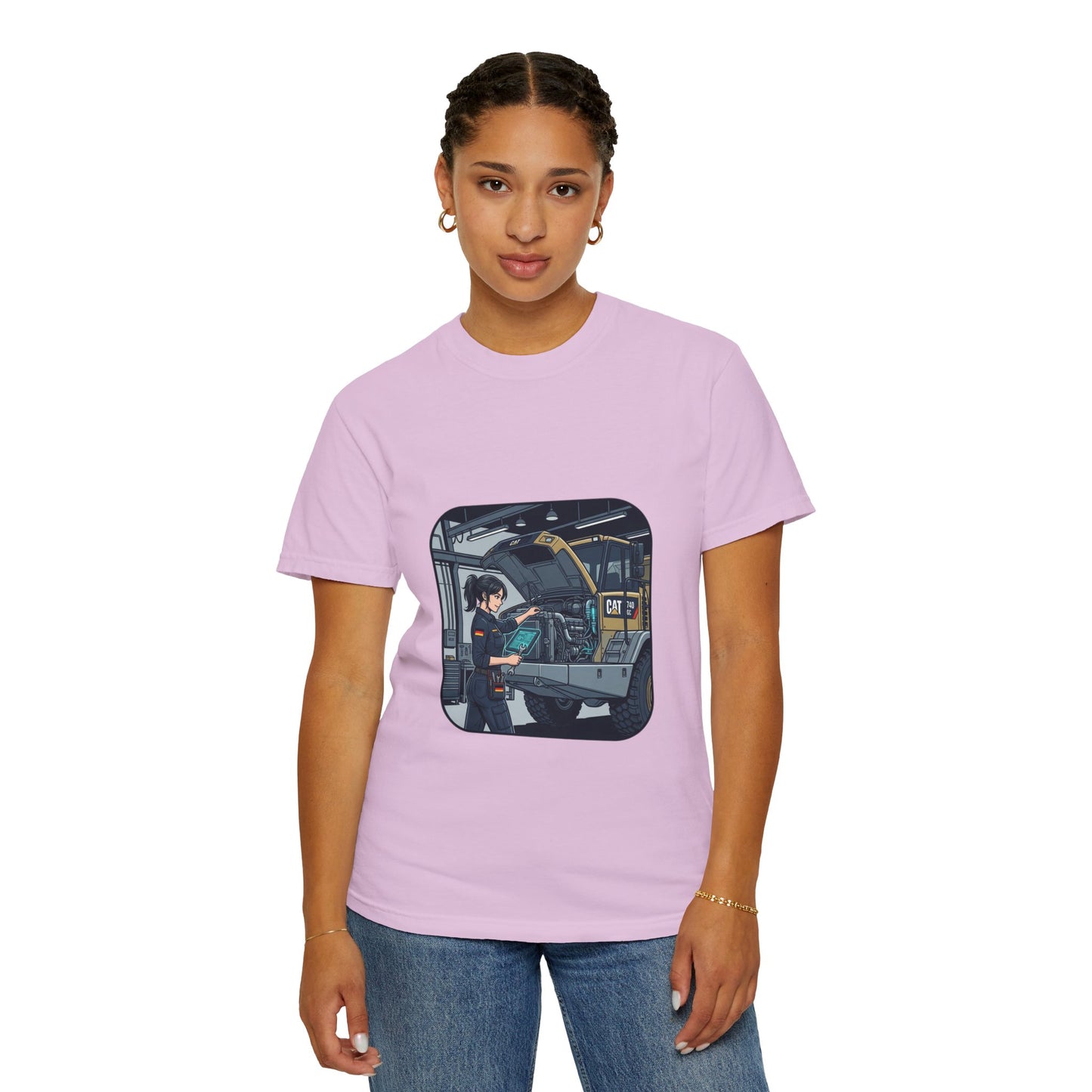 Mechanic Garage Scene T-Shirt — Vintage Truck Repair Illustration