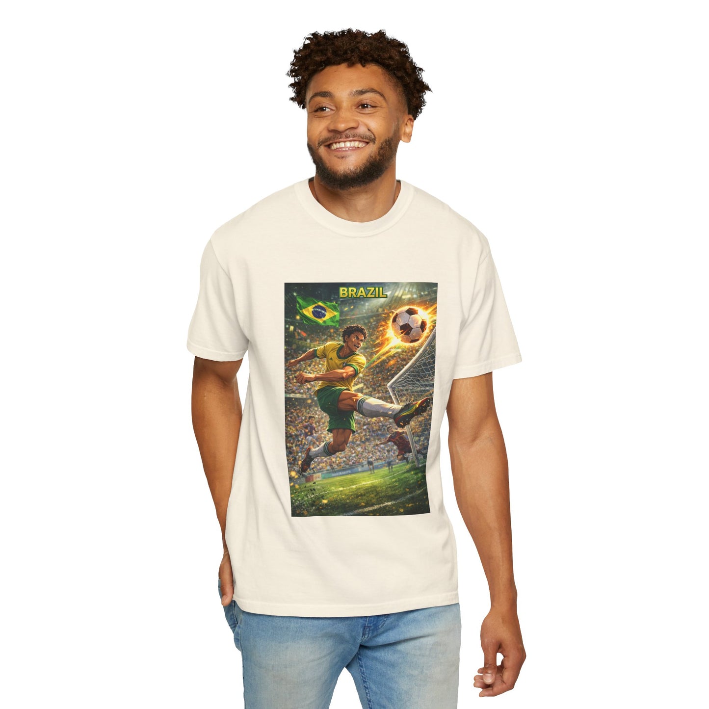Brazil Soccer T-Shirt – Vintage Player Kick Graphic (Brazil)