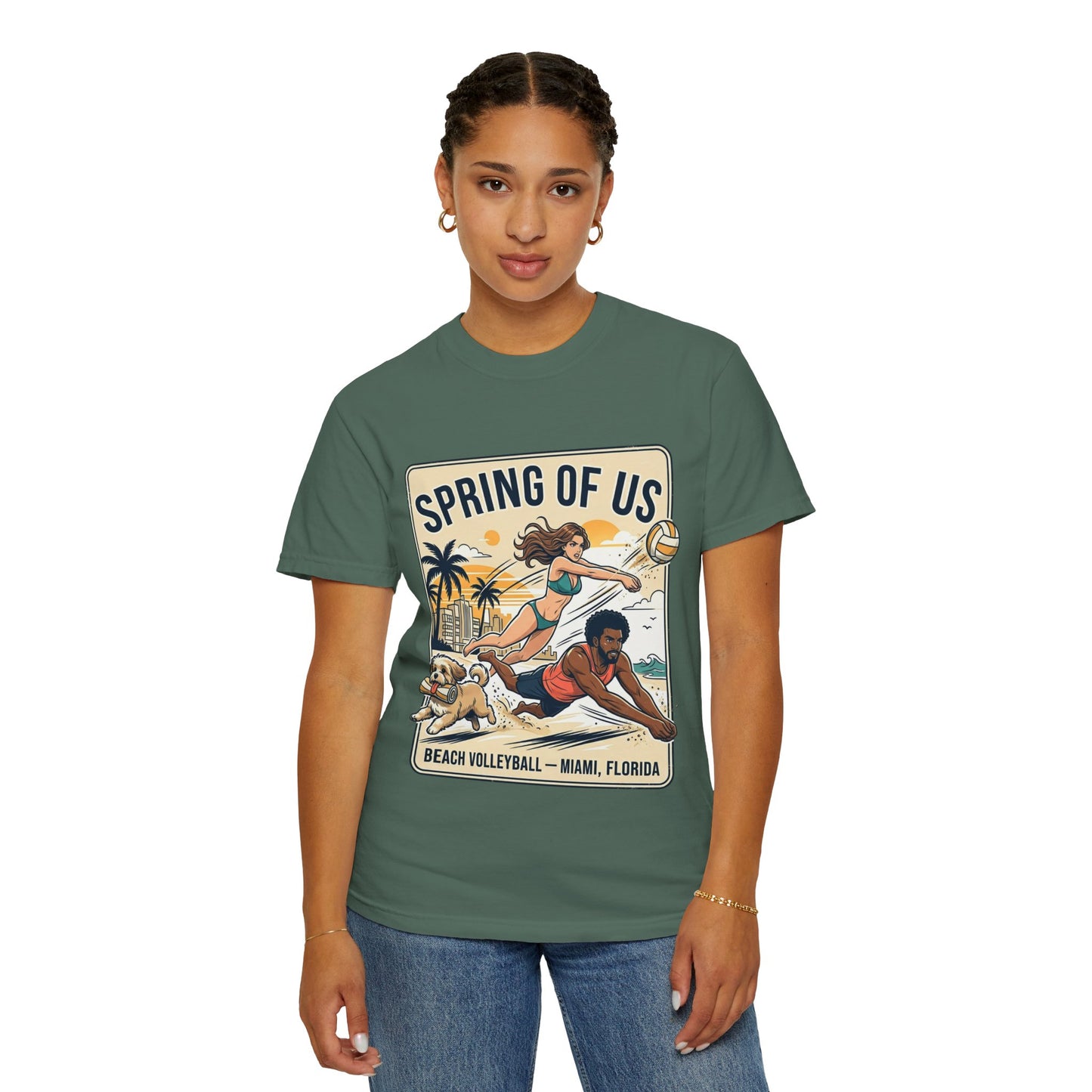 Spring of Us Beach Volleyball T-Shirt — Miami, Florida Retro Sun & Palm Tee