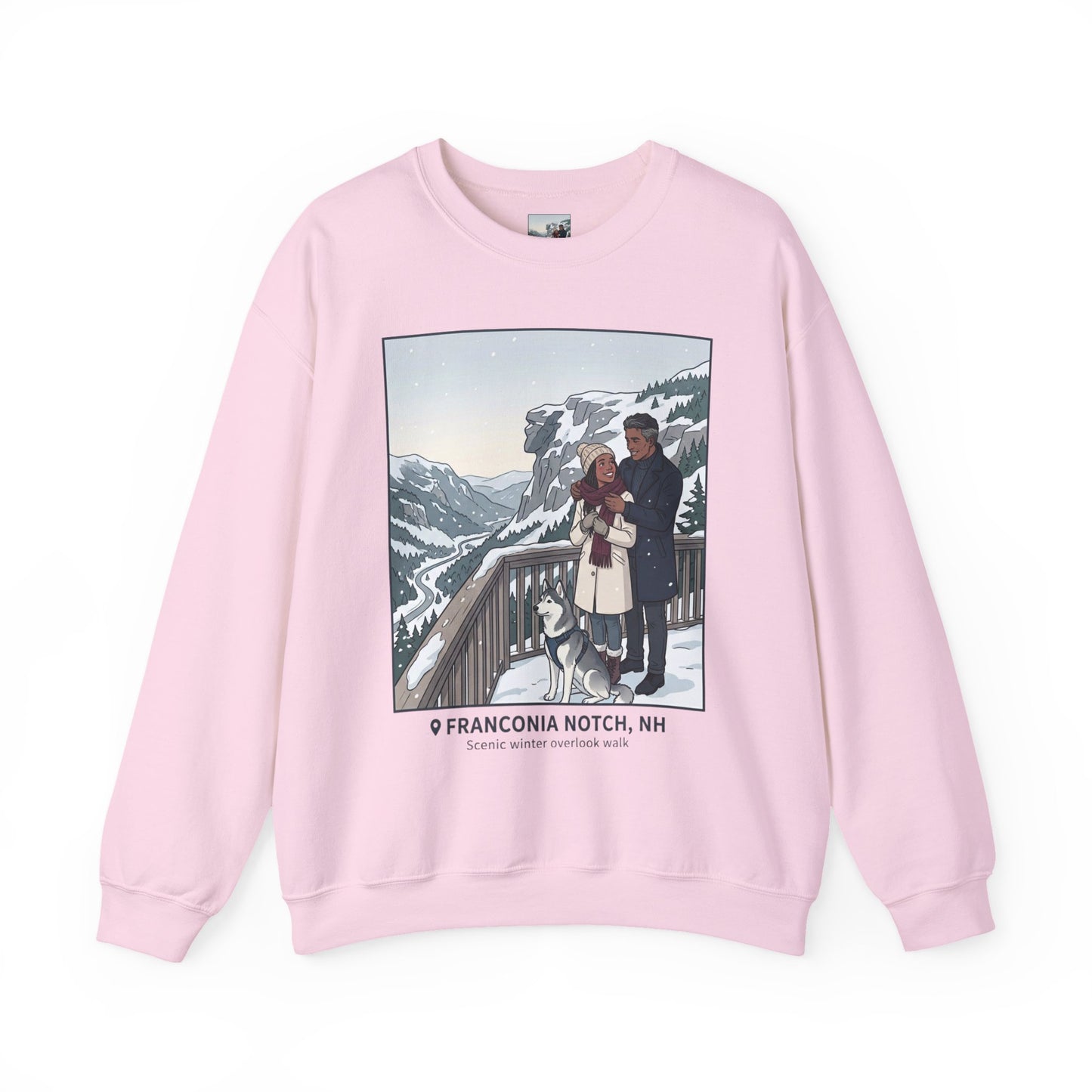 Crewneck Sweatshirt — Franconia Notch Winter Couple Scenic Graphic