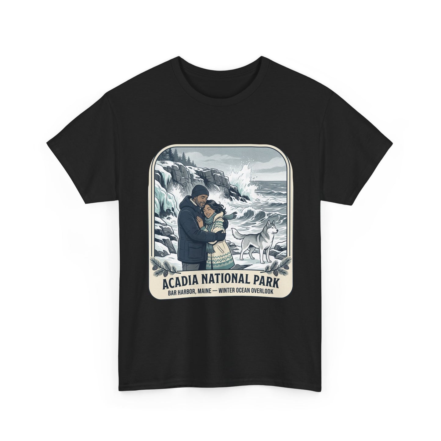 Acadia National Park Tee — Coastal Winter Couple Graphic