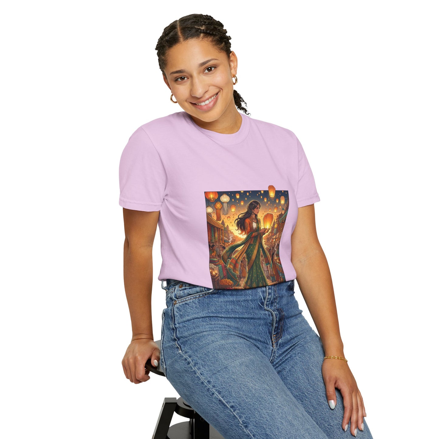 Diwali Lantern Festival T-Shirt — Indian Dancer with Floating Sky Lanterns