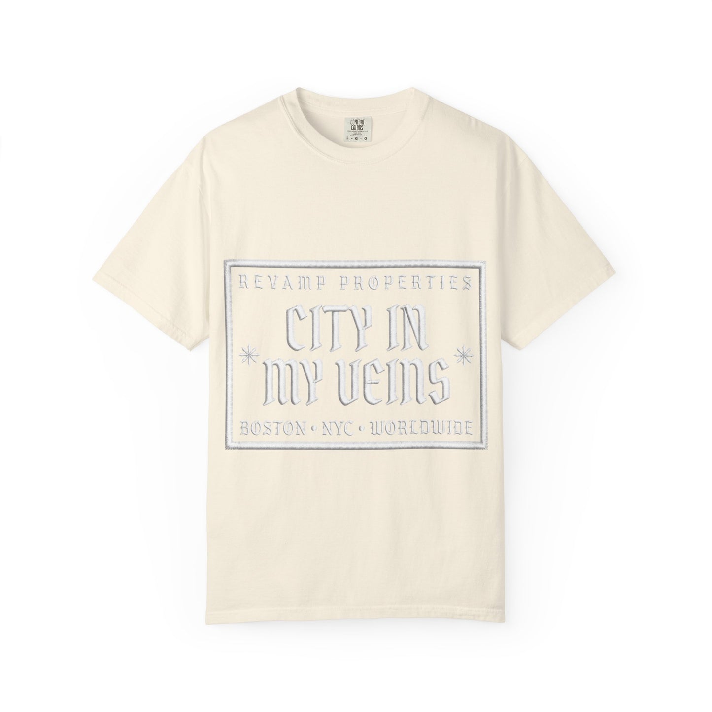City In My Veins T‑Shirt — Vintage Cityscape Tee (Boston • NYC • Manchester)