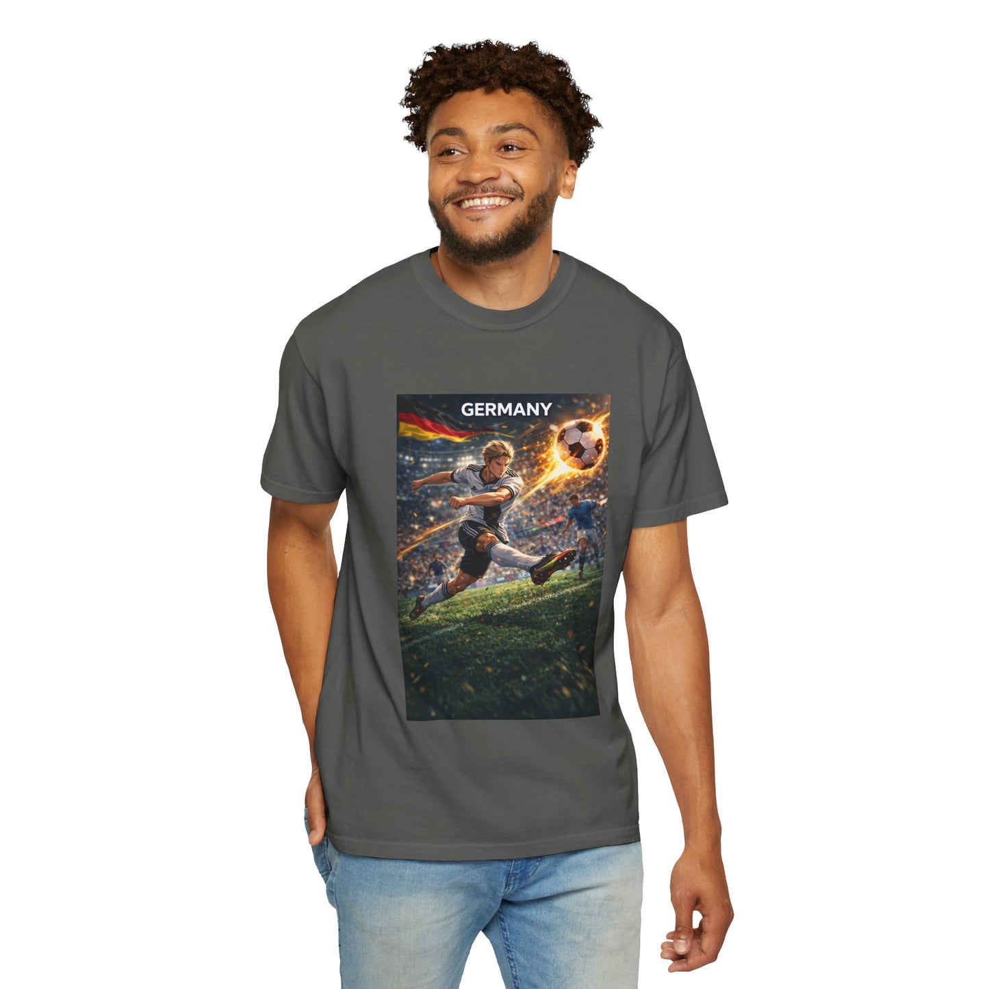 Germany Soccer Player Graphic T-Shirt — Retro Football Stadium Print
