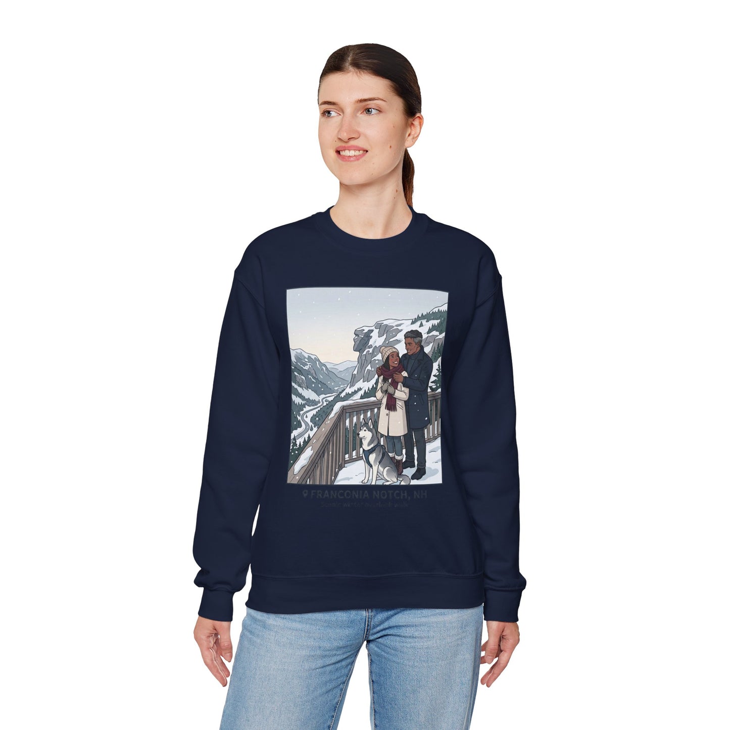 Crewneck Sweatshirt — Franconia Notch Winter Couple Scenic Graphic