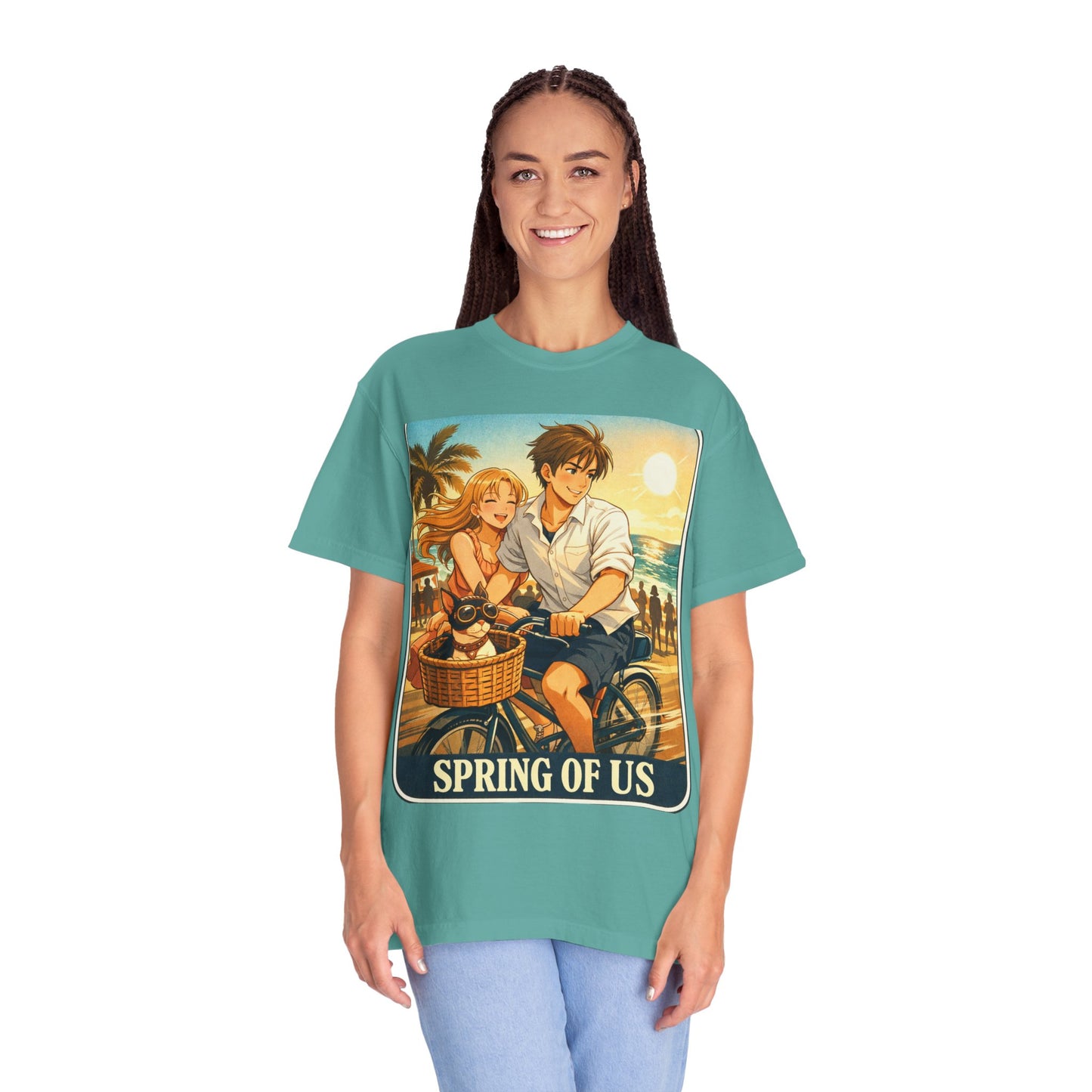 Spring of Us T-Shirt — Vintage Beach Couple Bicycle Design