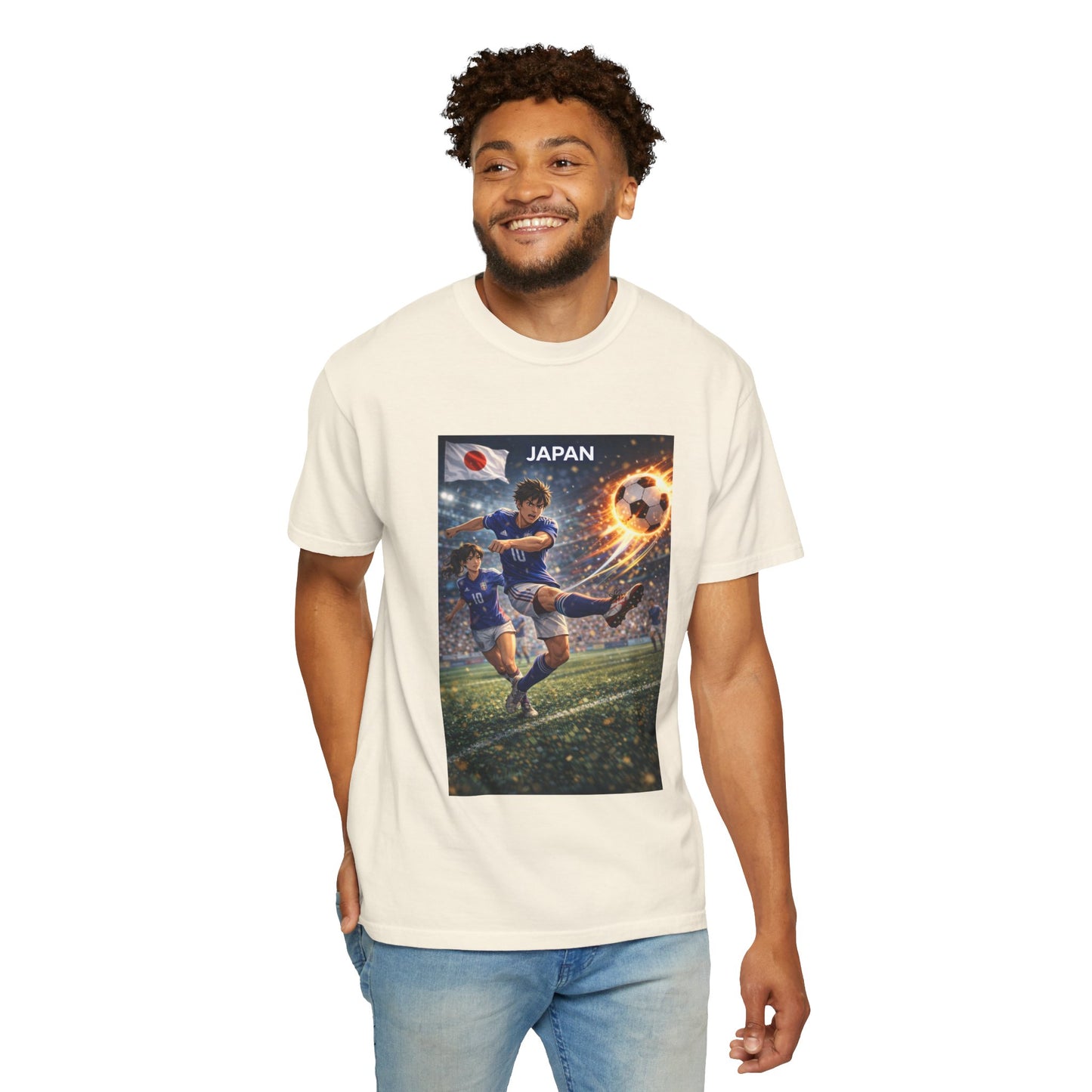 Japan Soccer Team Graphic T‑Shirt — Dynamic Football Players Design