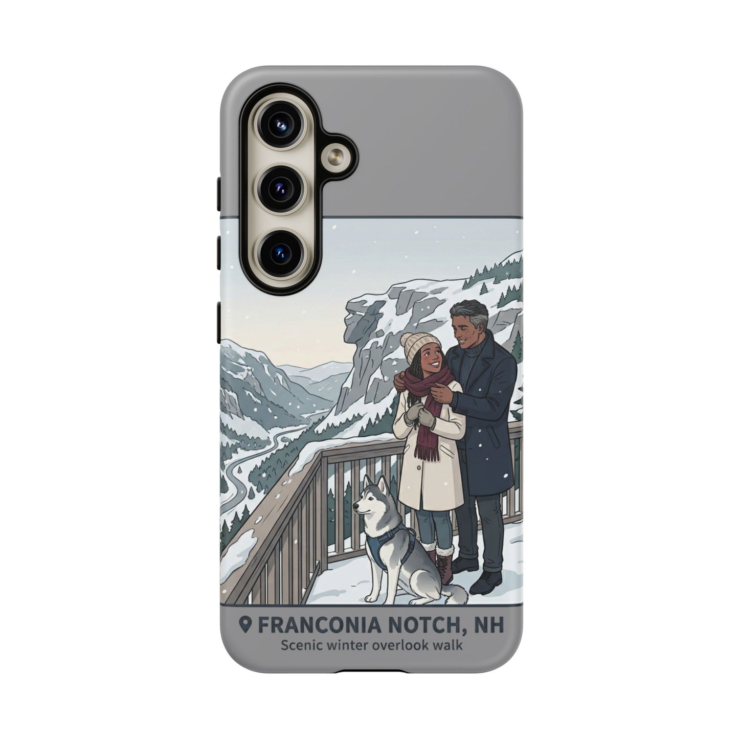 Winter Scenic Phone Case — Franconia Notch NH Couples & Husky Design