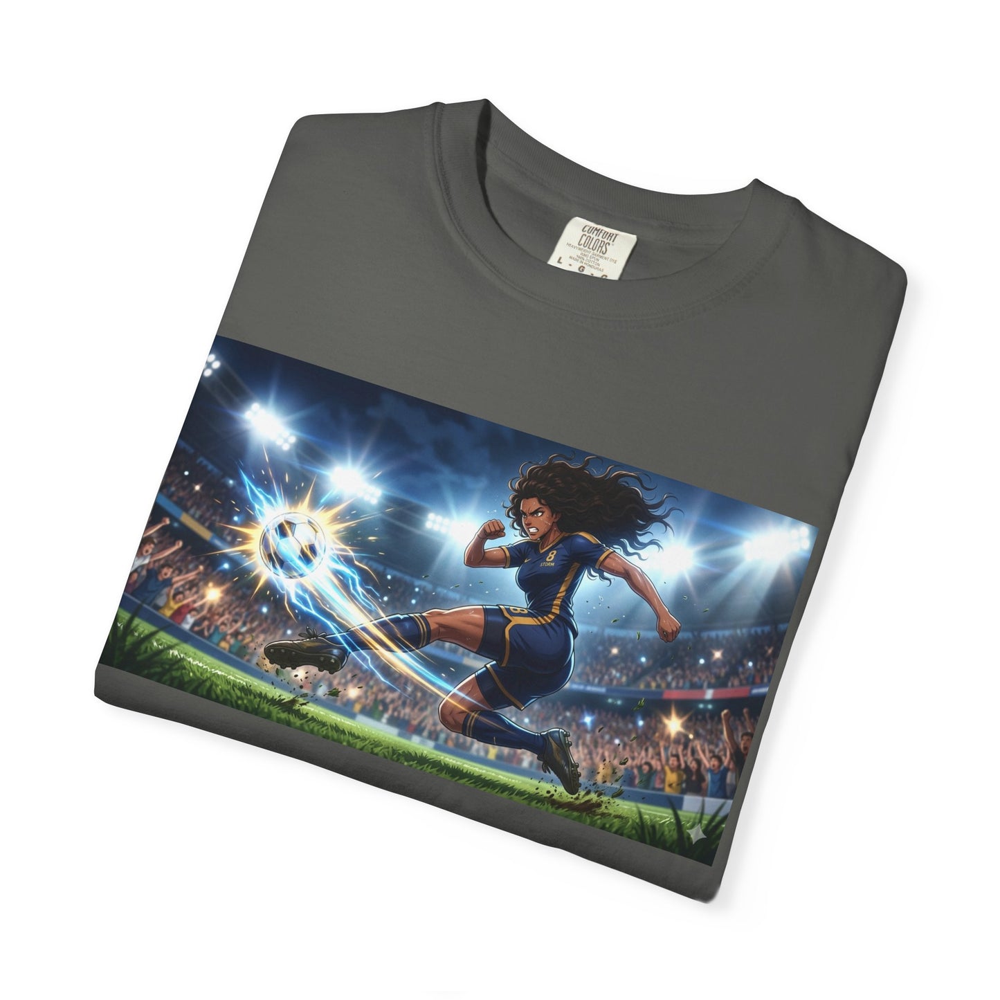 Soccer Kick Graphic T-Shirt — Energetic Stadium Football Design