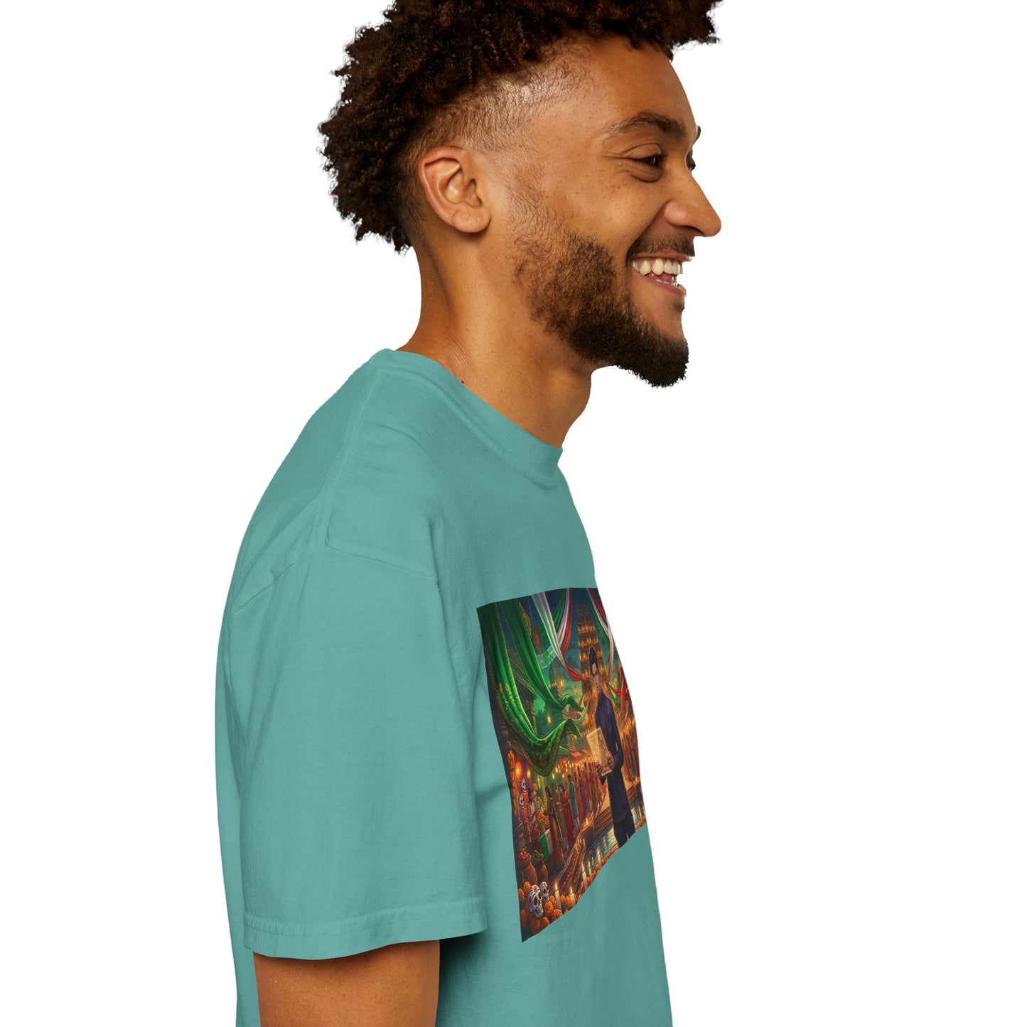 T-Shirt — Dragon Temple Night Scene Graphic Tee (Monk with Dragons)