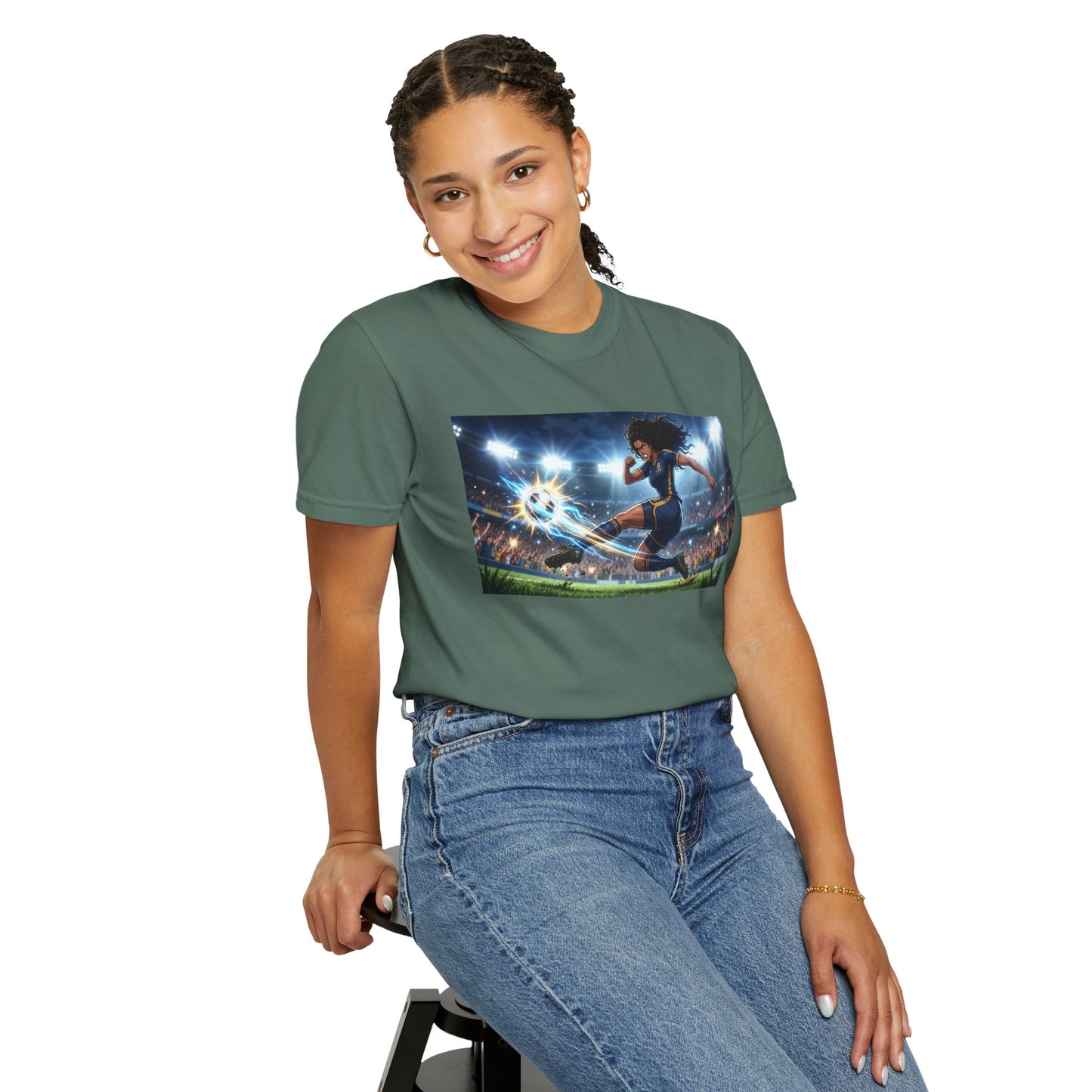 Soccer Kick Graphic T-Shirt — Energetic Stadium Football Design