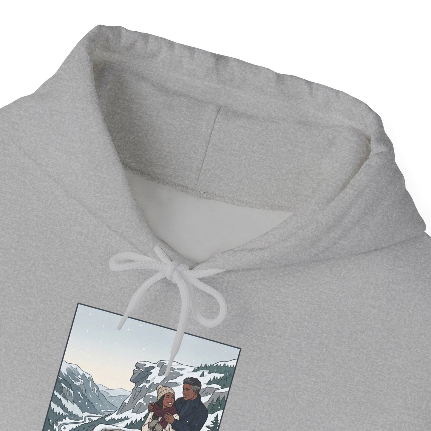 Winter Couple Photo Hoodie — Vintage Alps Travel Graphic Sweatshirt