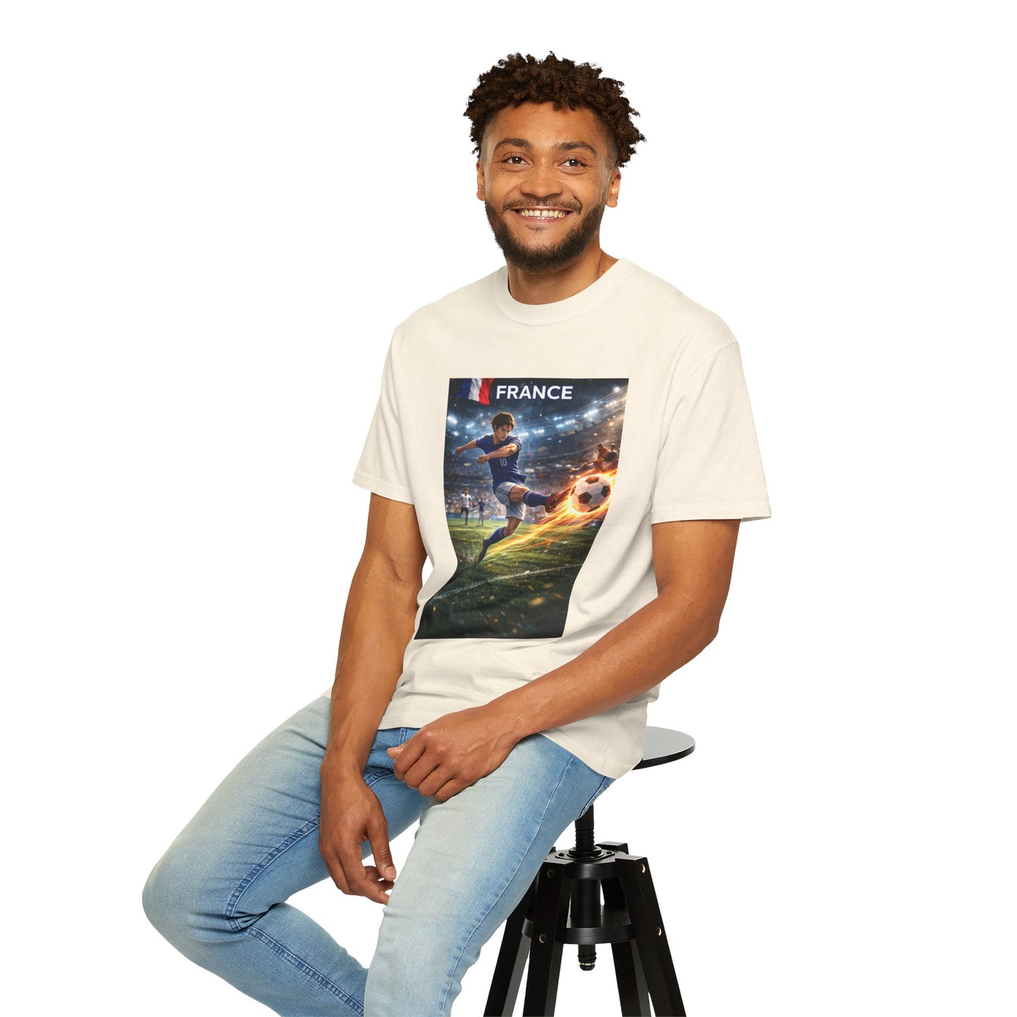 France Soccer Player Graphic T-Shirt — Football Kick Stadium Design