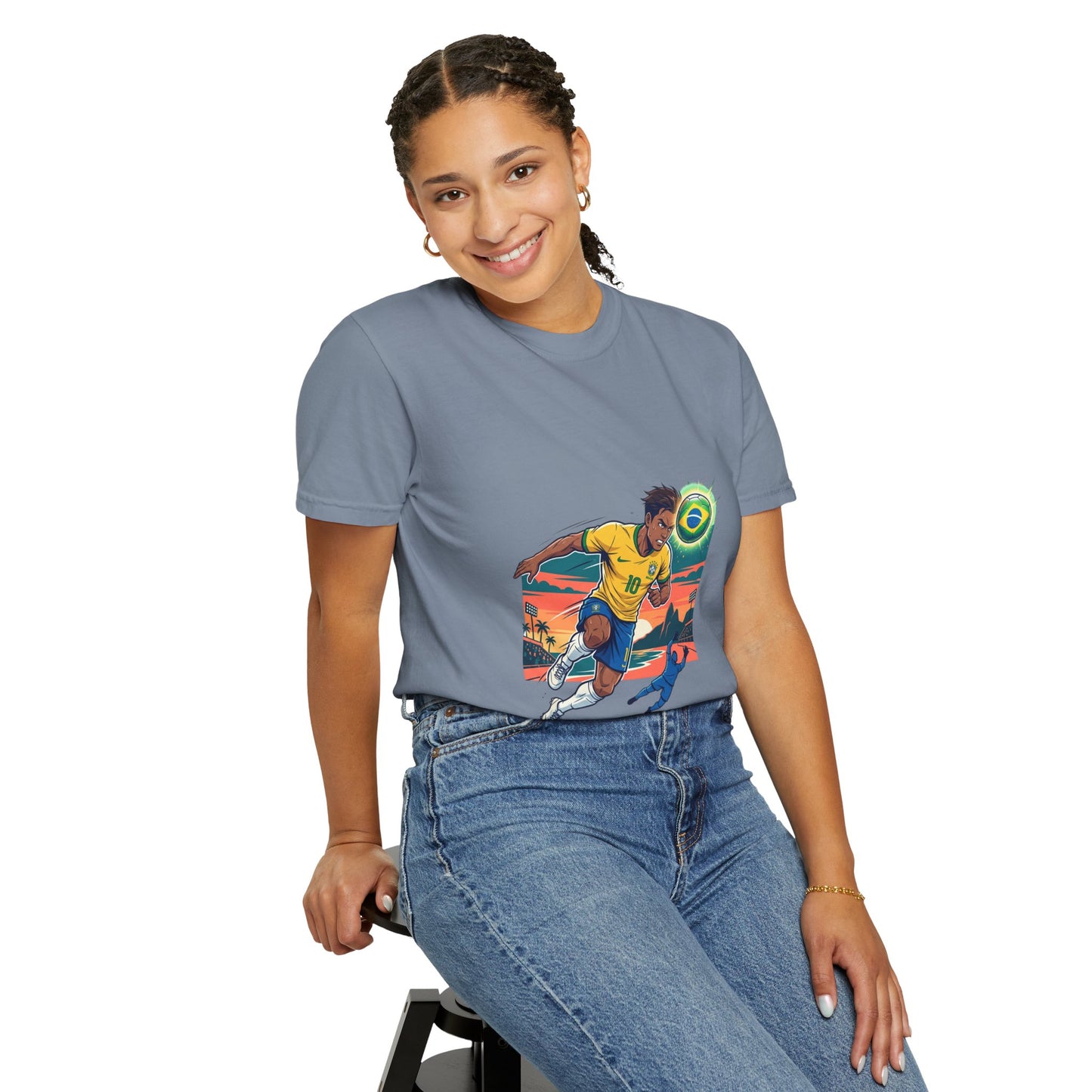 Brazil Soccer Player Graphic T-Shirt — Retro Sunset Football Tee