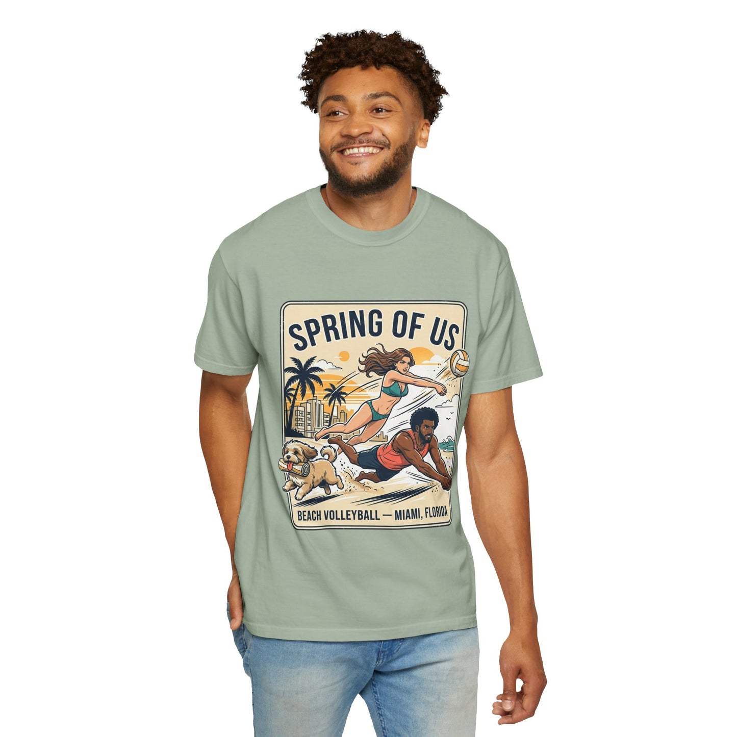 Spring of Us Beach Volleyball T-Shirt — Miami, Florida Retro Sun & Palm Tee