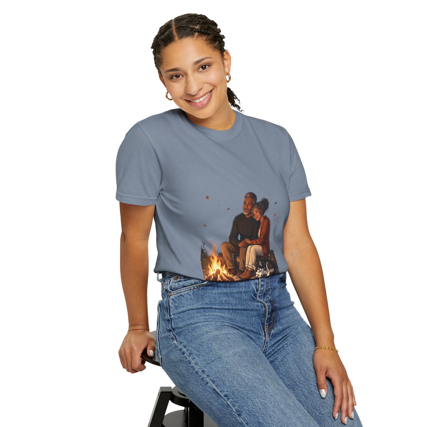 Midnight Firelight T-Shirt — Cozy Couple Campfire Graphic Tee