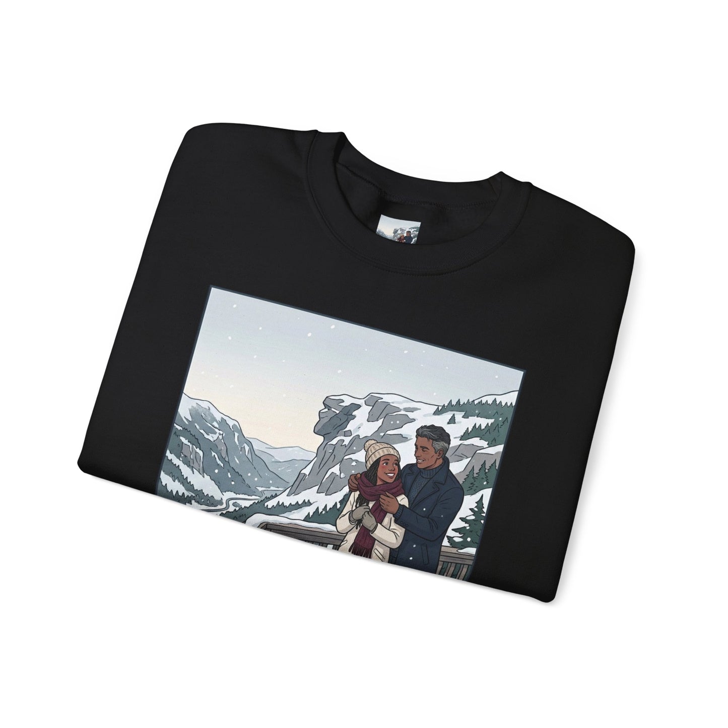 Crewneck Sweatshirt — Franconia Notch Winter Couple Scenic Graphic
