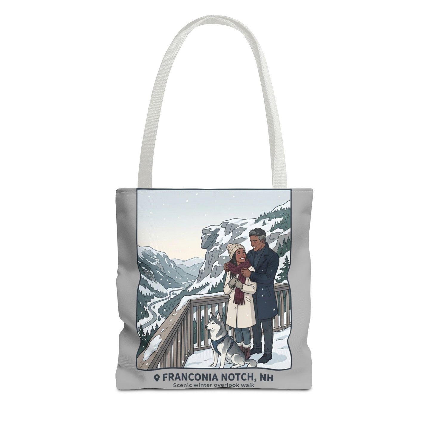 Franconia Notch Winter Couple Tote Bag — Scenic New Hampshire Snowy Overlook Tote
