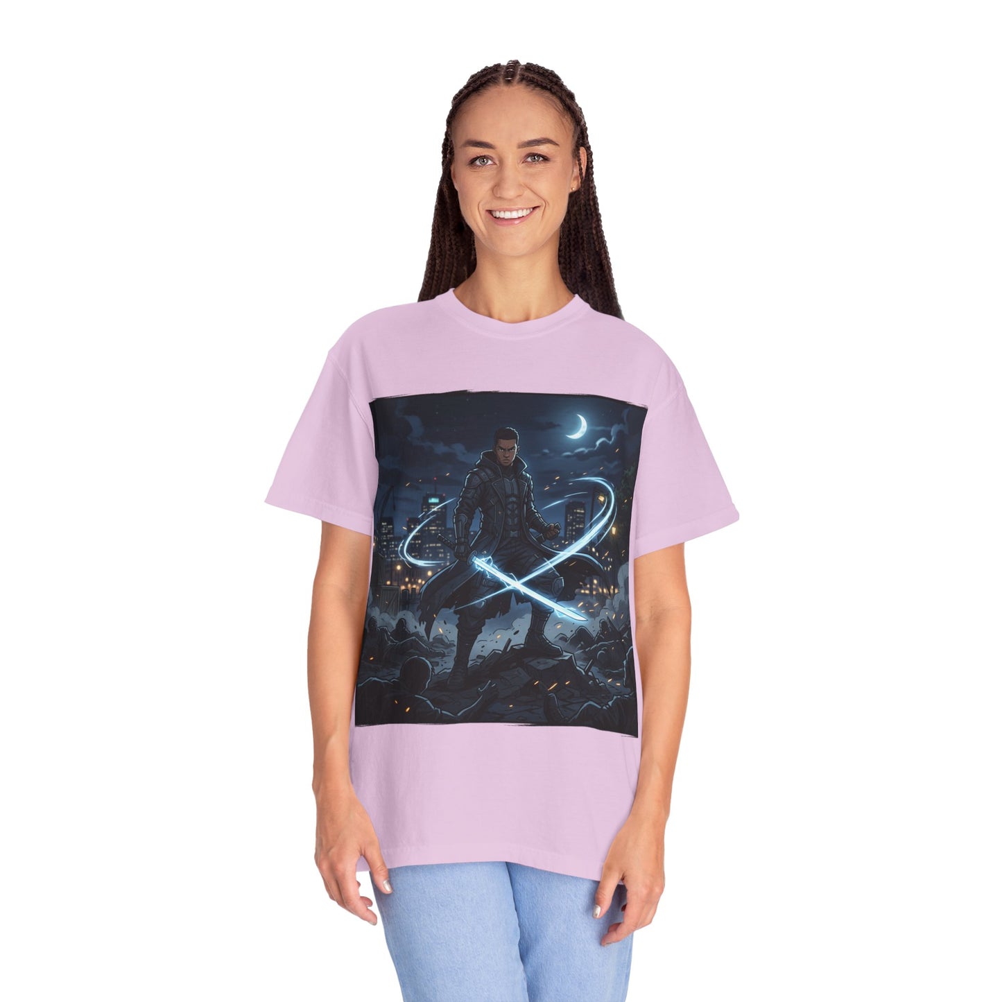 Urban Night Warrior T-Shirt — Neon Samurai Cityscape