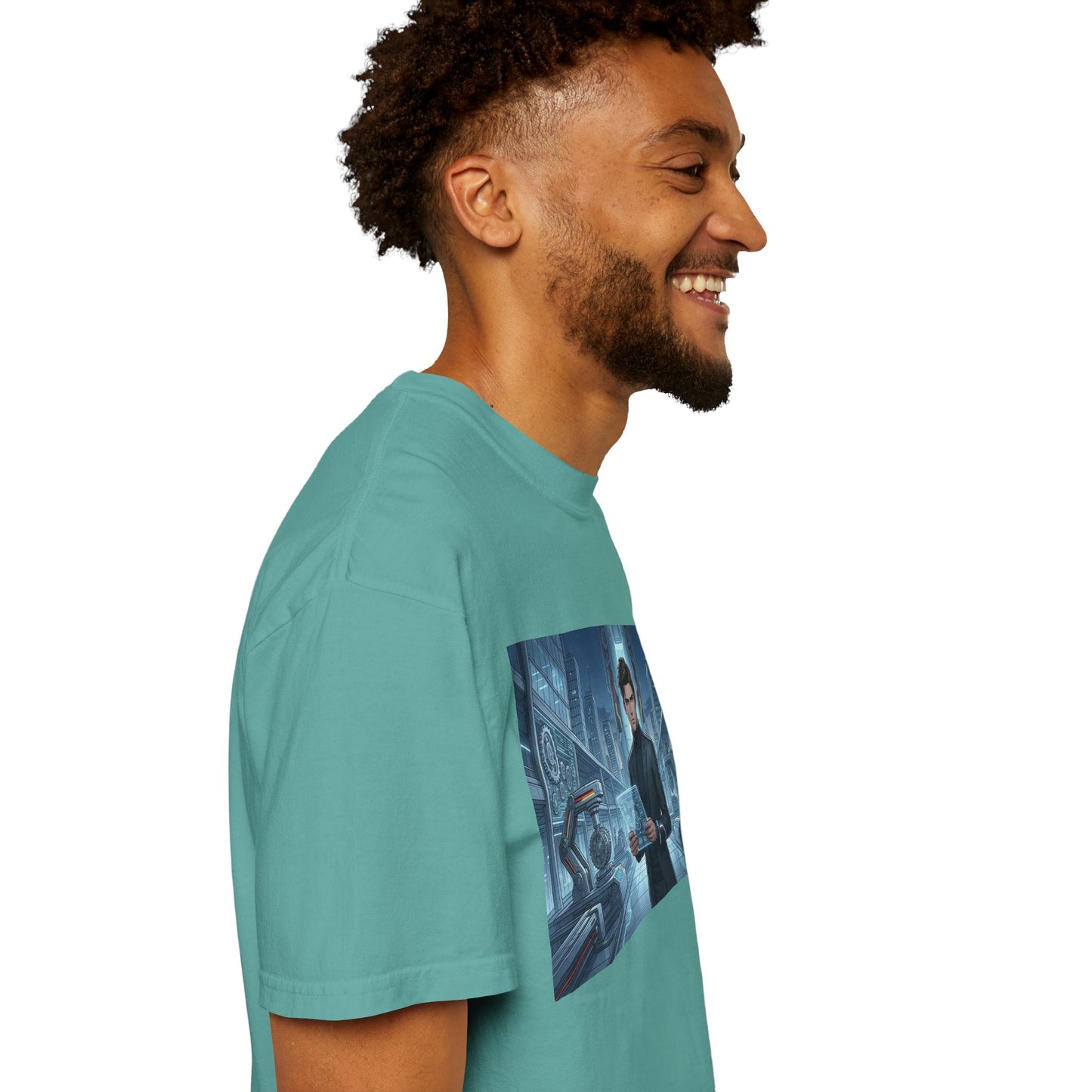 Cyberpunk Detective T-Shirt — Futuristic Noir Cityscape Graphic Tee