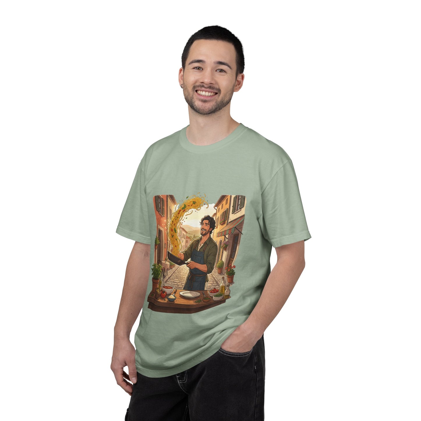 Italian Chef Pasta Toss T-Shirt — Vintage Street Kitchen Cooking Graphic Tee